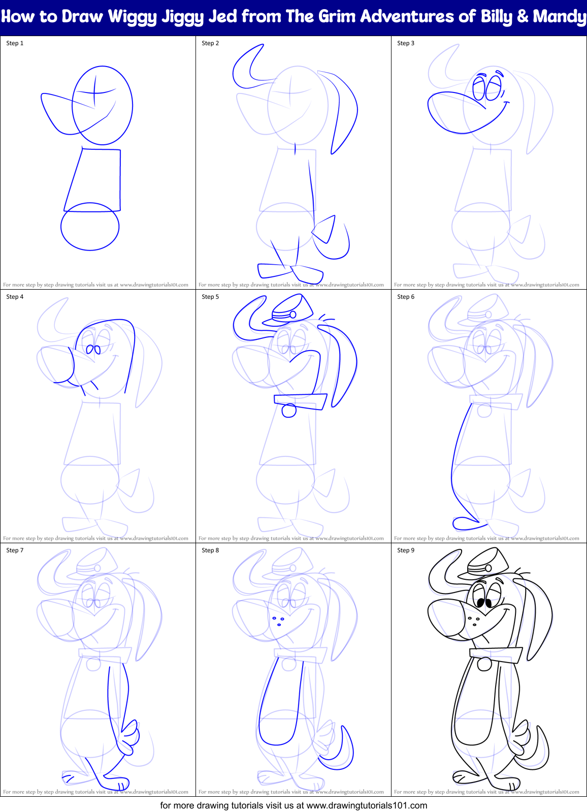How to Draw Wiggy Jiggy Jed from The Grim Adventures of Billy & Mandy Printable Step by Step