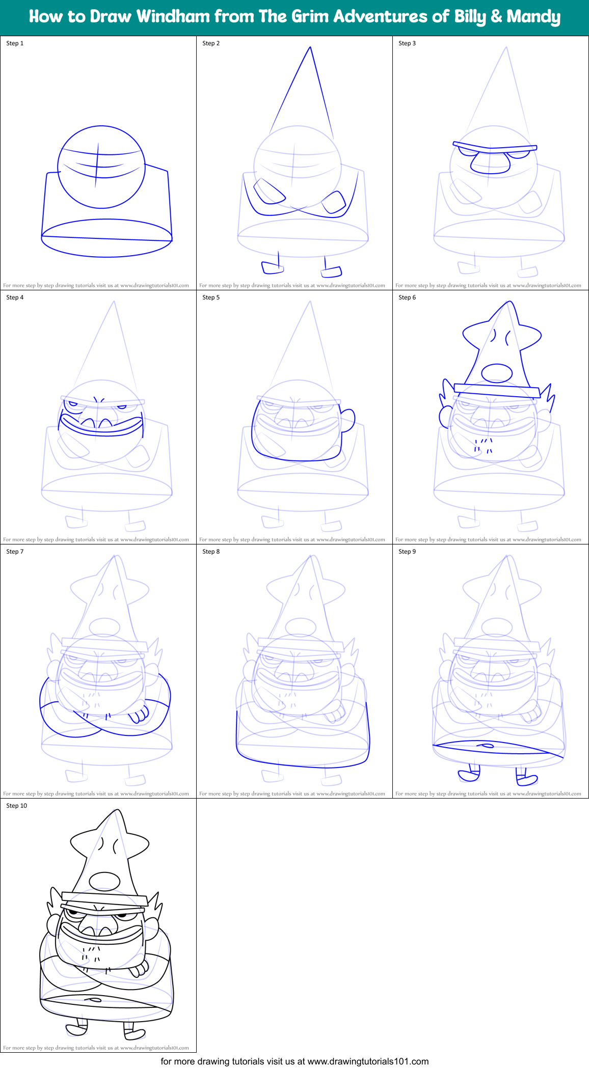 How to Draw Windham from The Grim Adventures of Billy & Mandy Printable Step by Step