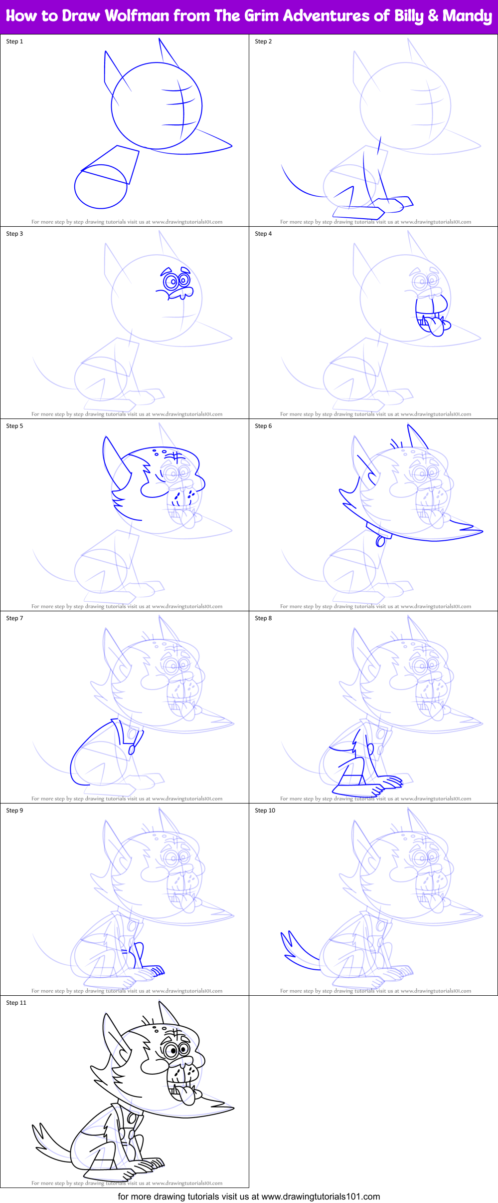 How to Draw Wolfman from The Grim Adventures of Billy & Mandy Printable Step by Step