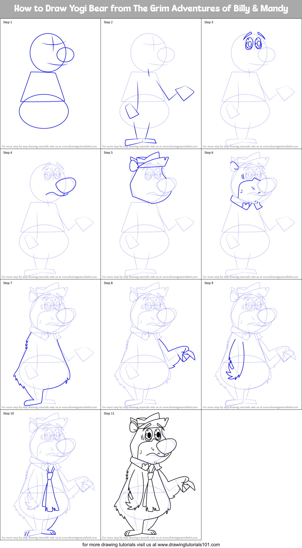 How to Draw Yogi Bear from The Grim Adventures of Billy & Mandy Printable Step by Step