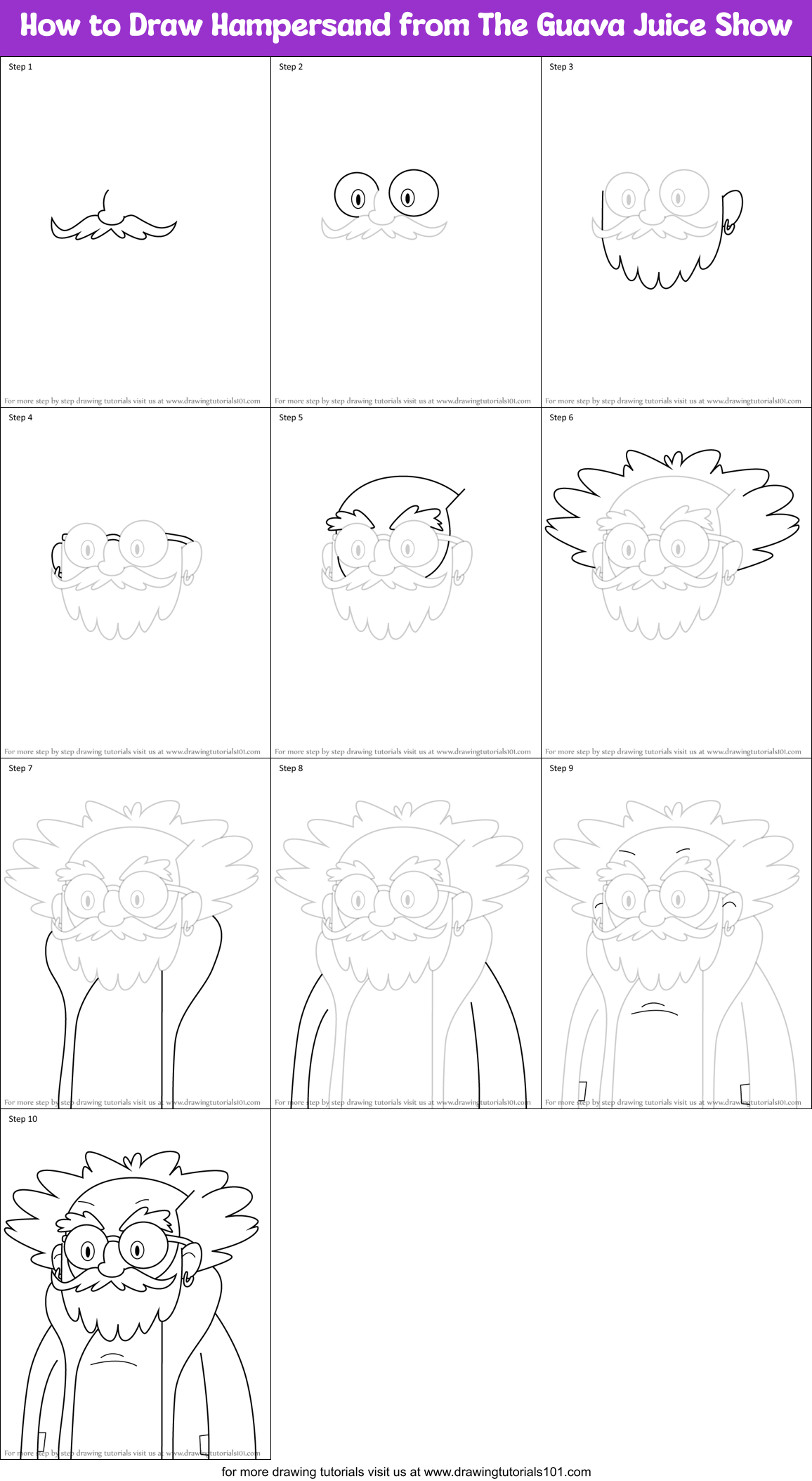 How to Draw Hampersand from The Guava Juice Show Printable Step by Step