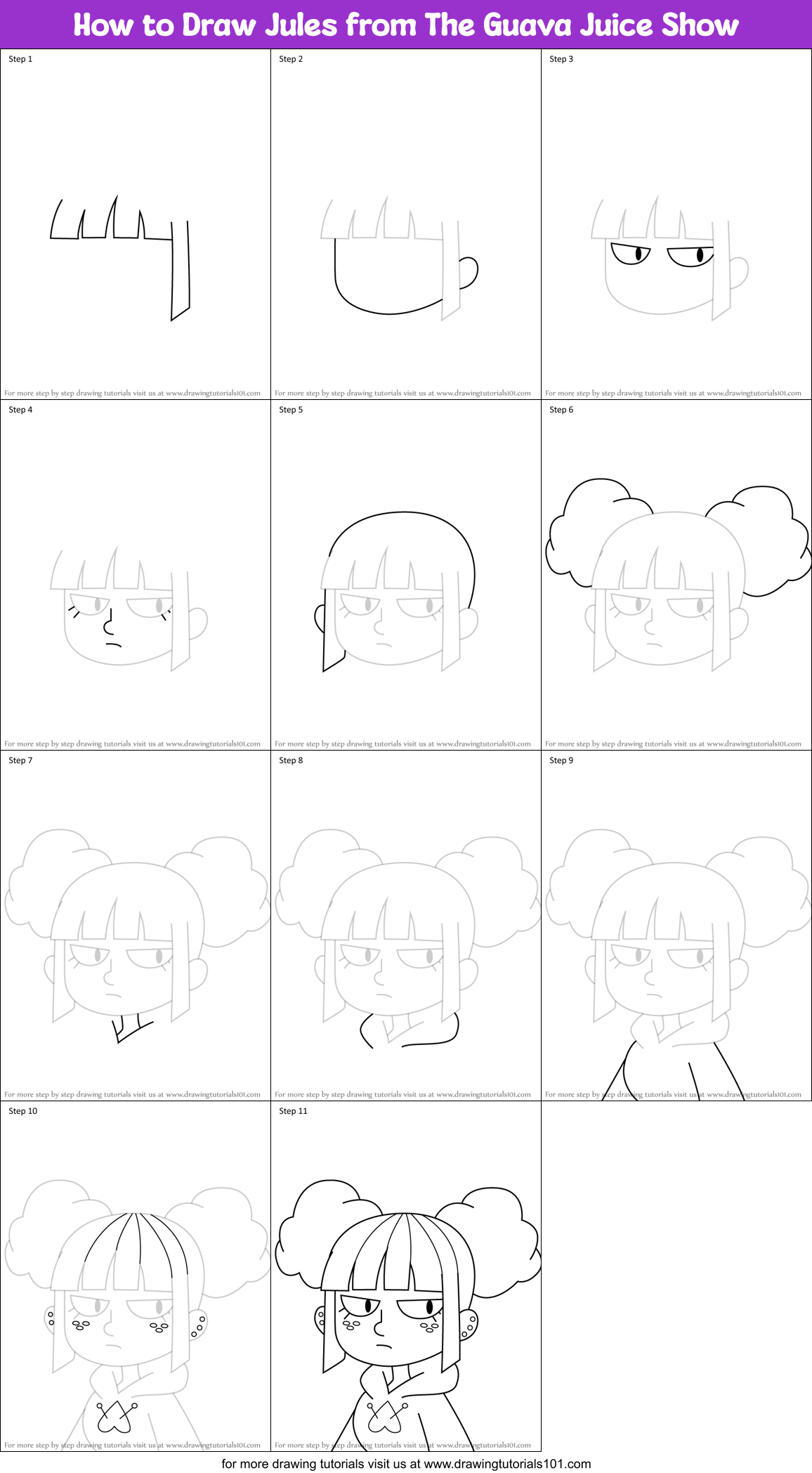How to Draw Jules from The Guava Juice Show Printable Step by Step