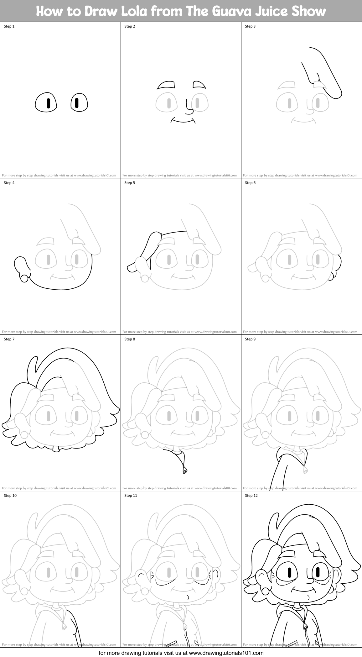 How to Draw Lola from The Guava Juice Show Printable Step by Step