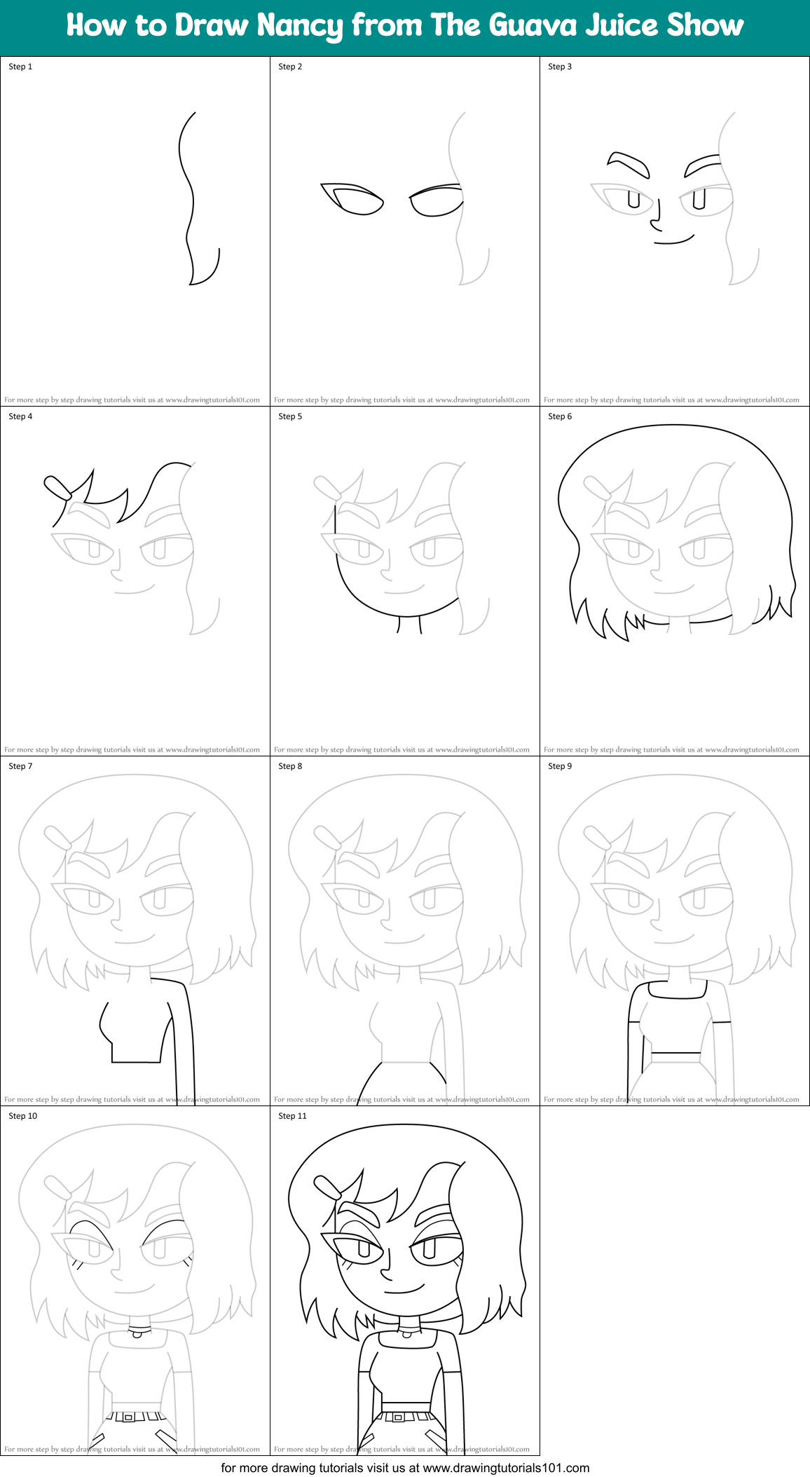 How to Draw Nancy from The Guava Juice Show Printable Step by Step