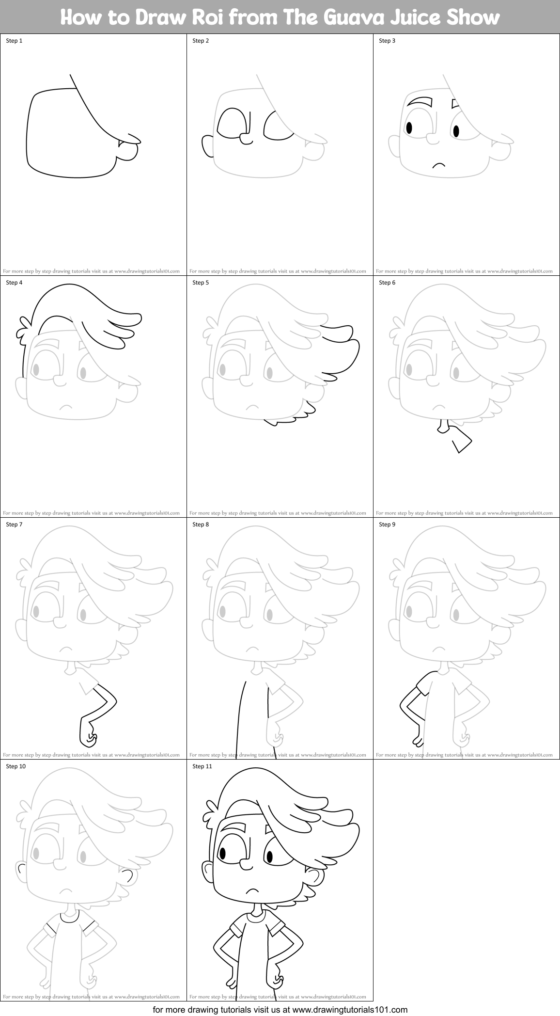 How to Draw Roi from The Guava Juice Show Printable Step by Step