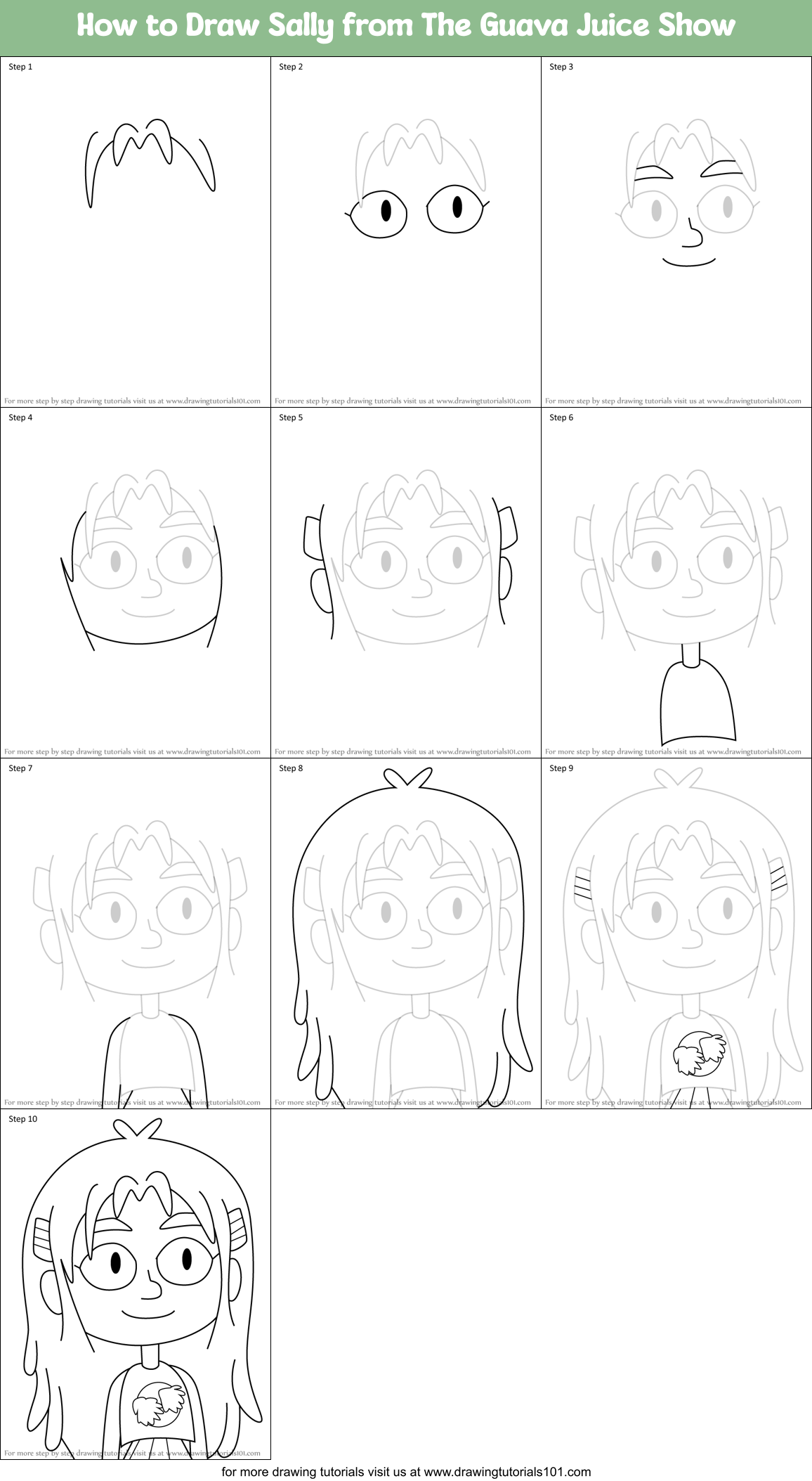 How to Draw Sally from The Guava Juice Show Printable Step by Step