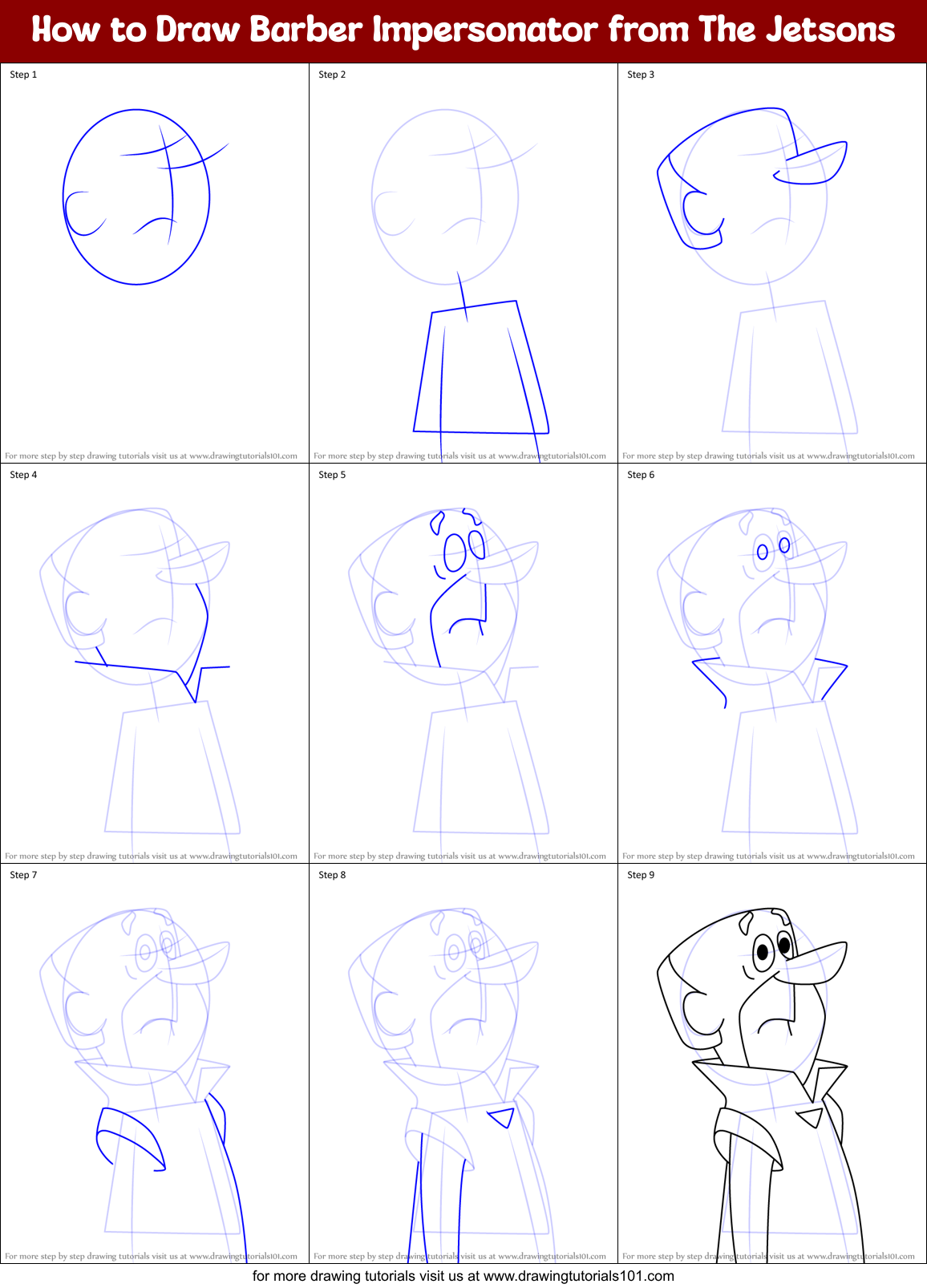 How to Draw Barber Impersonator from The Jetsons Printable Step by Step