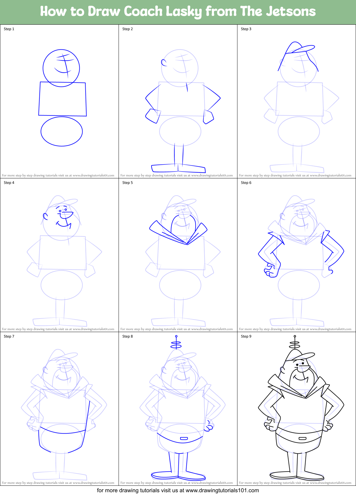 How to Draw Coach Lasky from The Jetsons Printable Step by Step