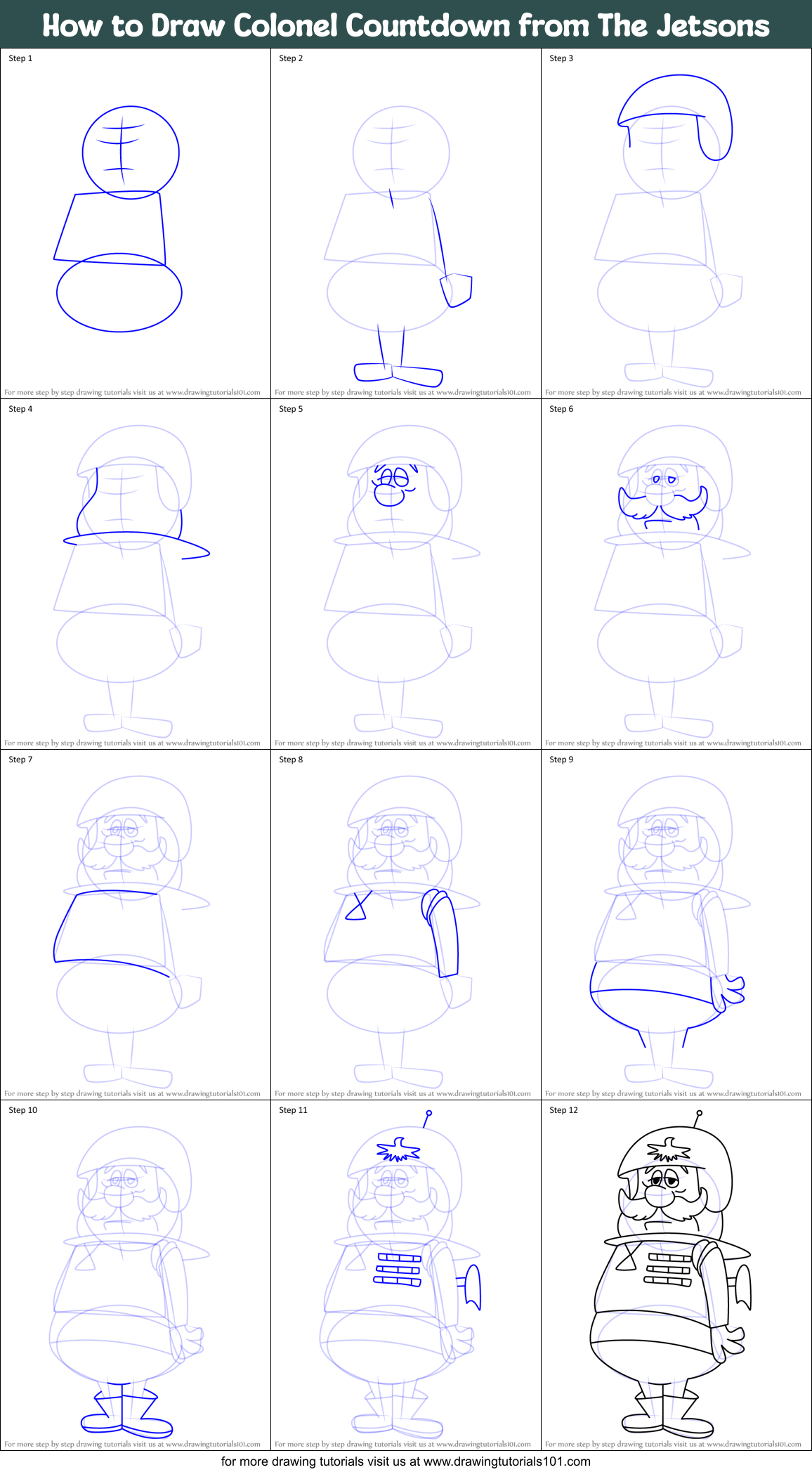 How to Draw Colonel Countdown from The Jetsons Printable Step by Step