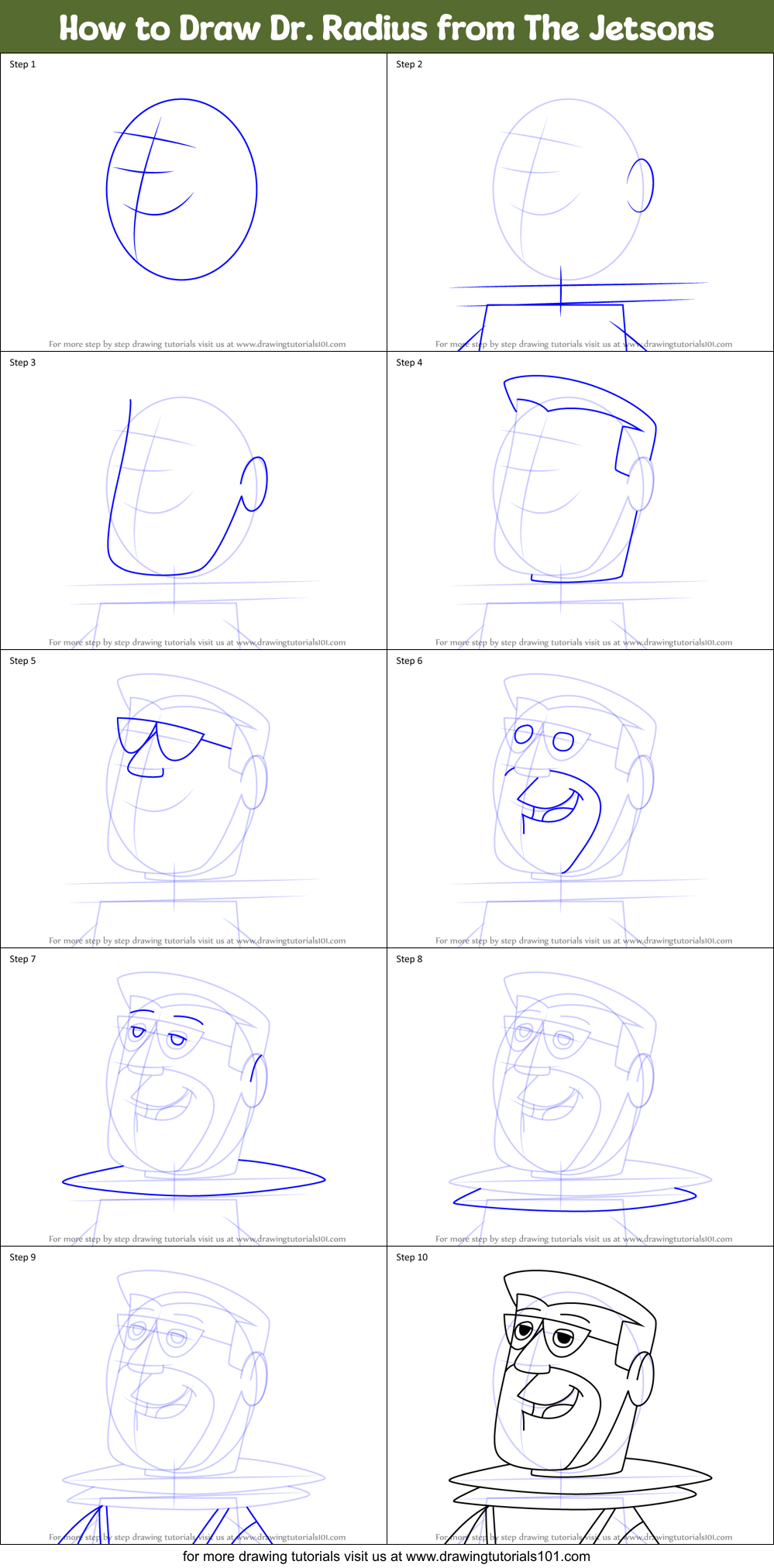 How to Draw Dr. Radius from The Jetsons Printable Step by Step