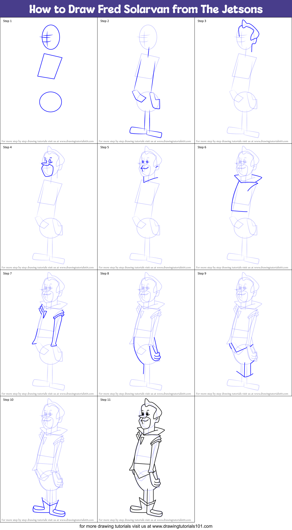 How to Draw Fred Solarvan from The Jetsons Printable Step by Step