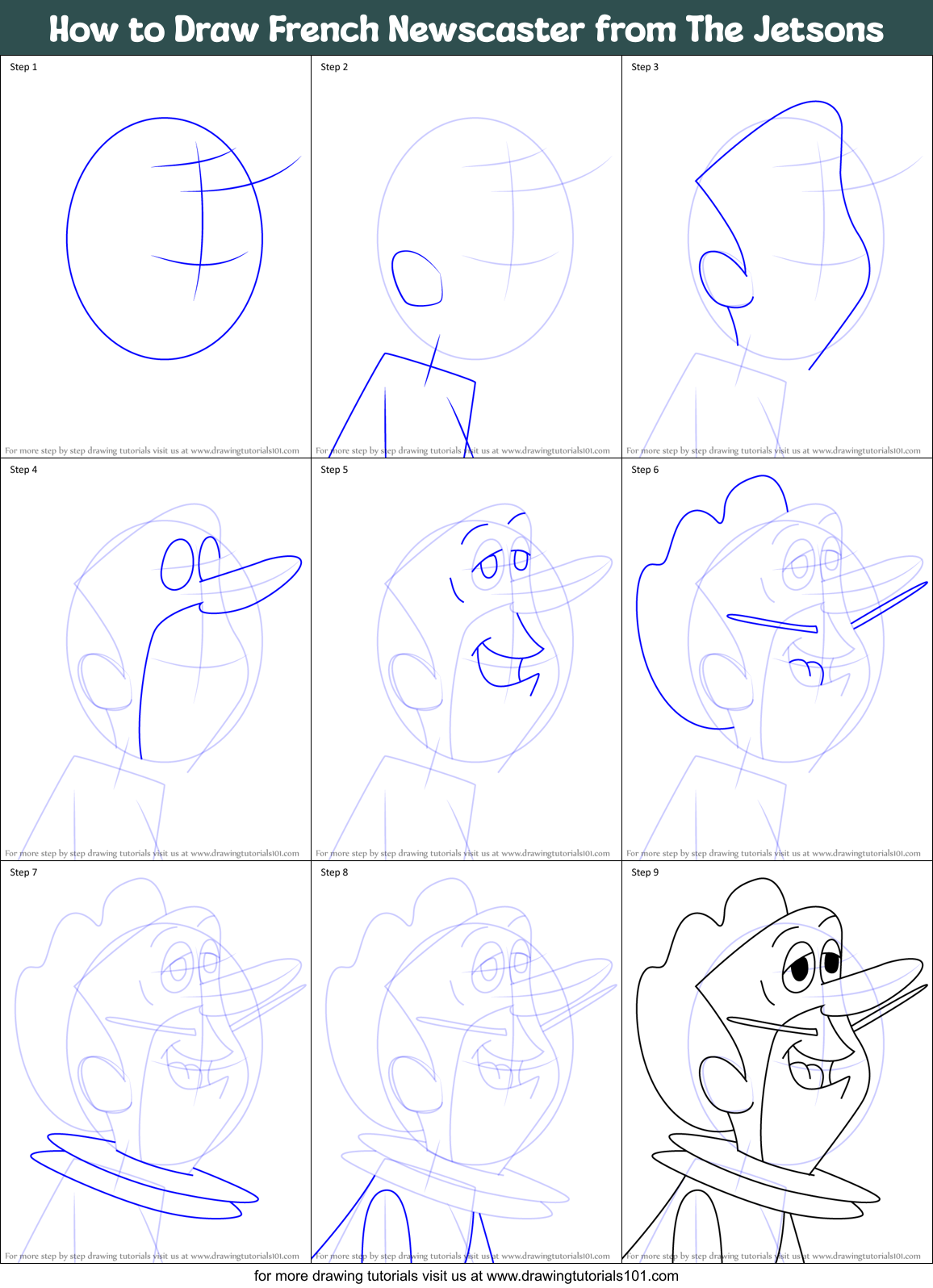 How to Draw French Newscaster from The Jetsons Printable Step by Step