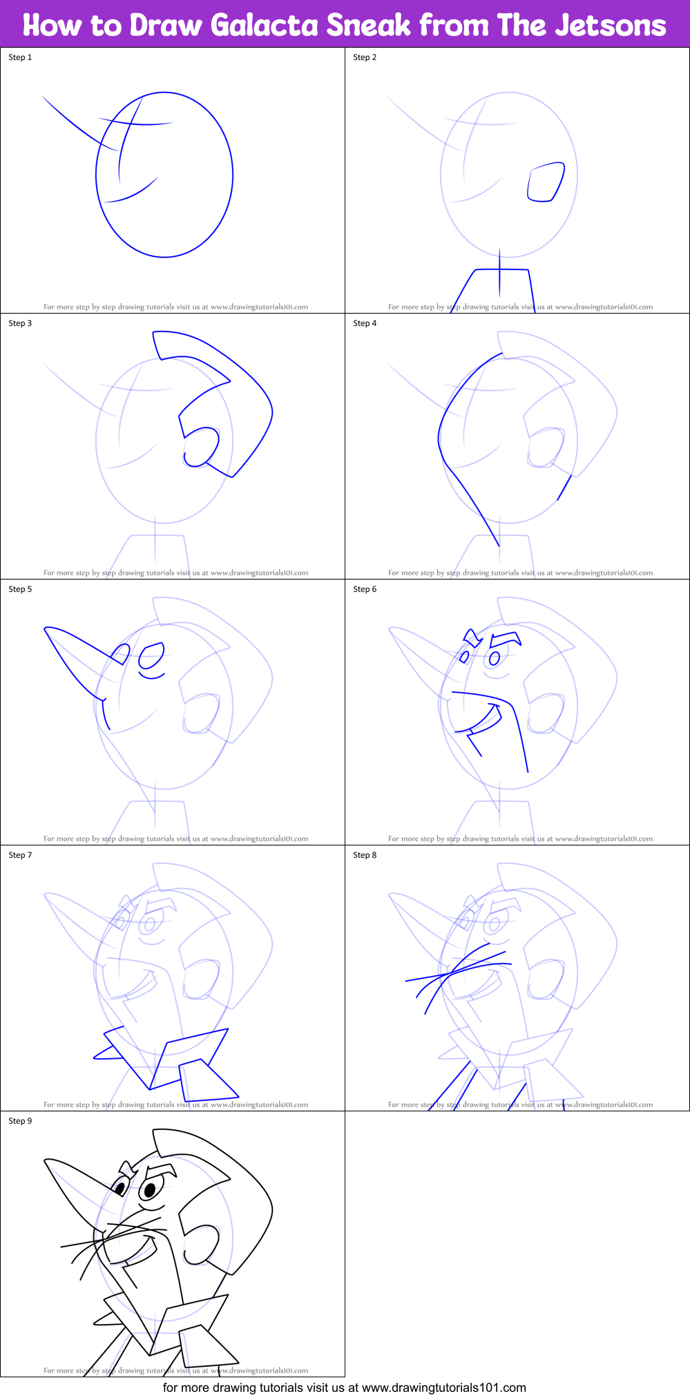 How to Draw Galacta Sneak from The Jetsons Printable Step by Step