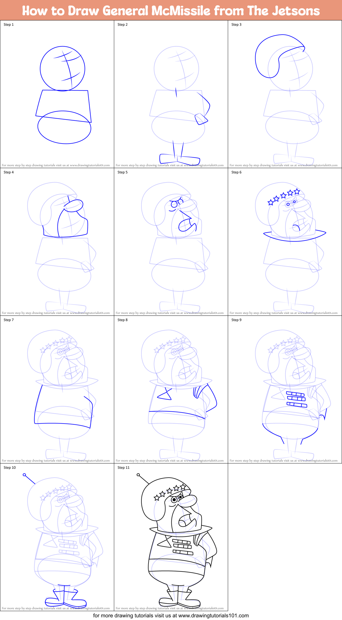 How to Draw General McMissile from The Jetsons Printable Step by Step