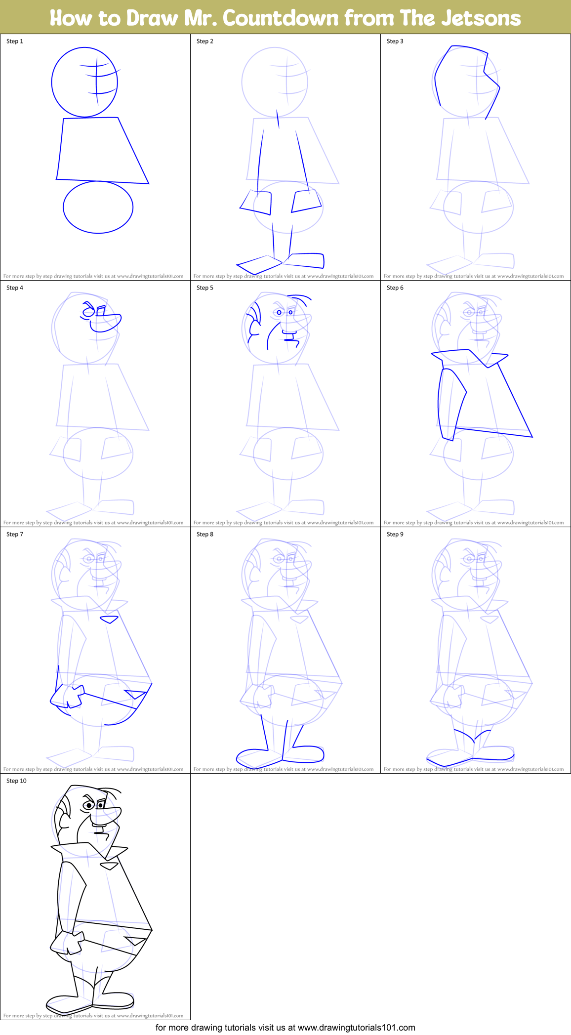 How to Draw Mr. Countdown from The Jetsons Printable Step by Step