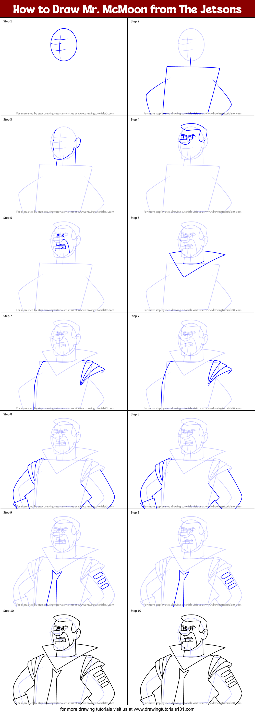 How to Draw Mr. McMoon from The Jetsons Printable Step by Step