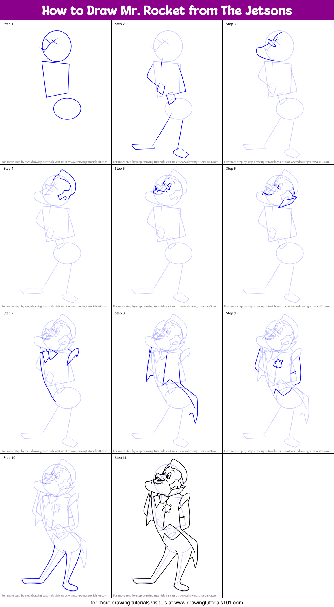 How to Draw Mr. Rocket from The Jetsons Printable Step by Step