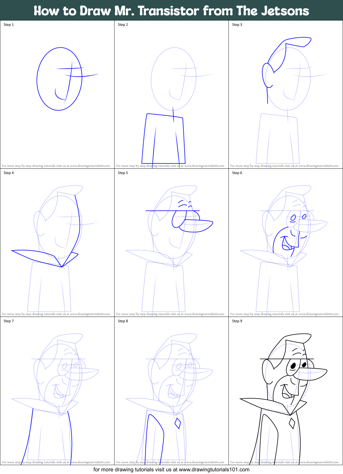 How to Draw Mr. Transistor from The Jetsons Printable Step by Step