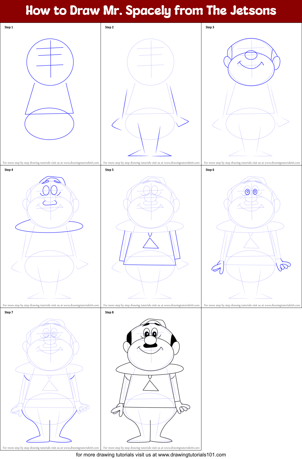 How to Draw Mr. Spacely from The Jetsons Printable Step by Step