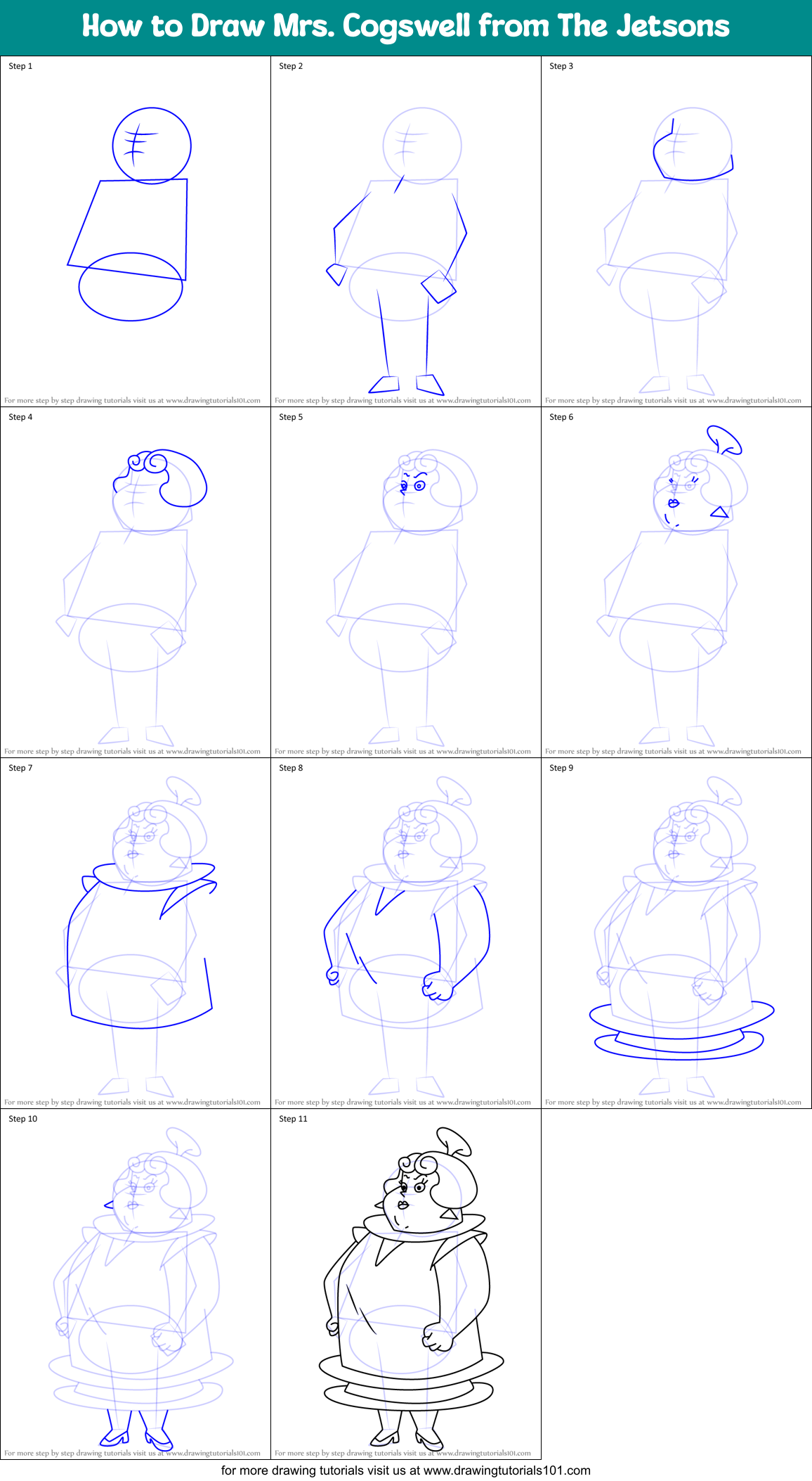 How to Draw Mrs. Cogswell from The Jetsons Printable Step by Step