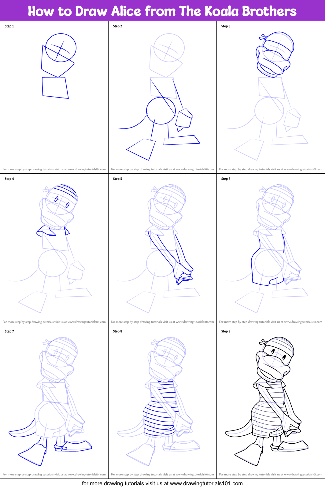 How to Draw Alice from The Koala Brothers Printable Step by Step
