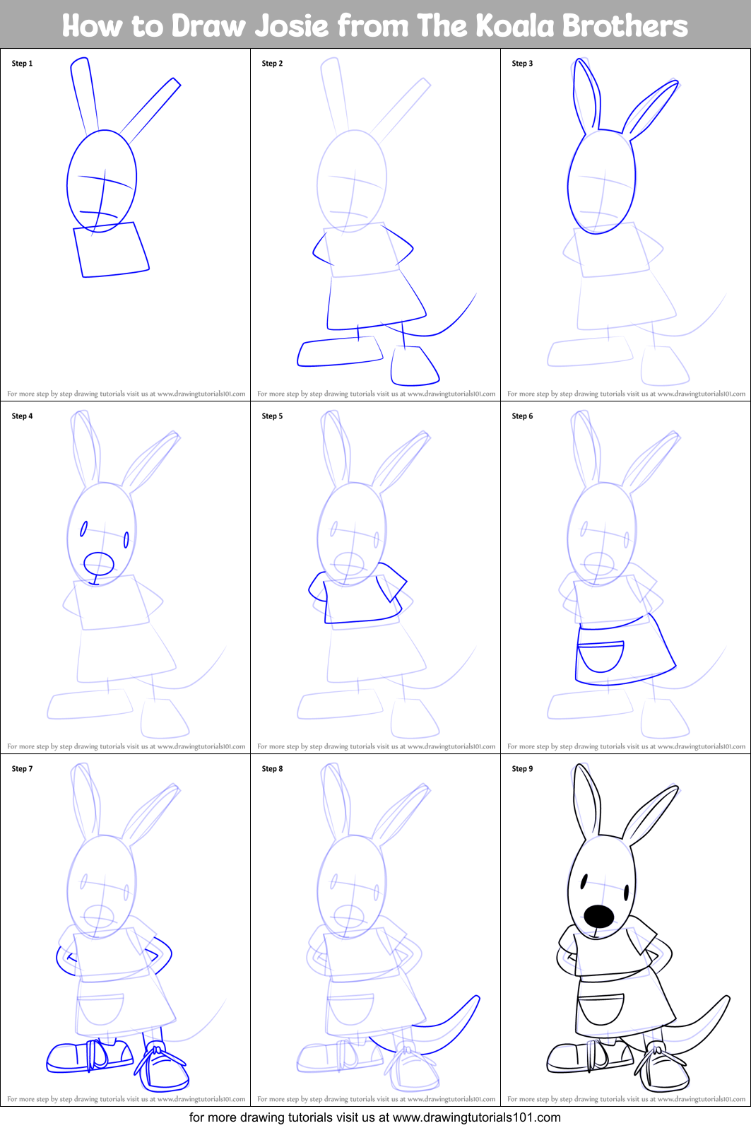 How to Draw Josie from The Koala Brothers Printable Step by Step