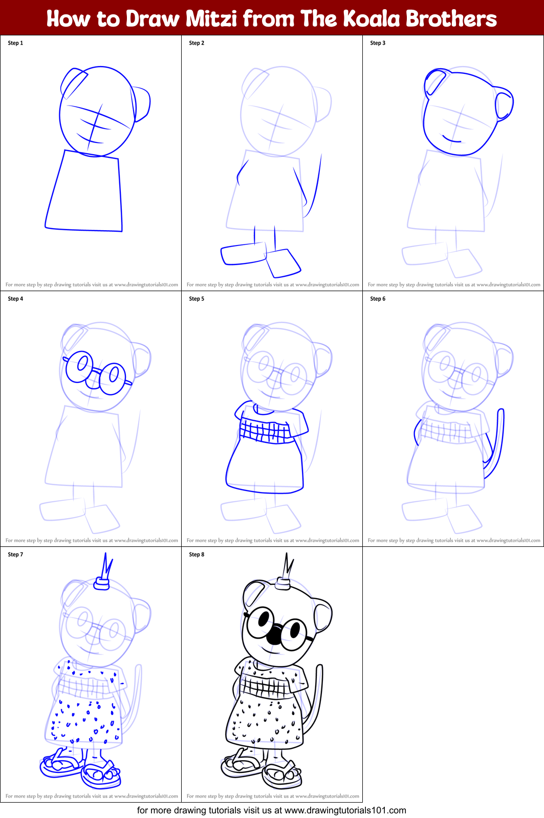 How to Draw Mitzi from The Koala Brothers Printable Step by Step
