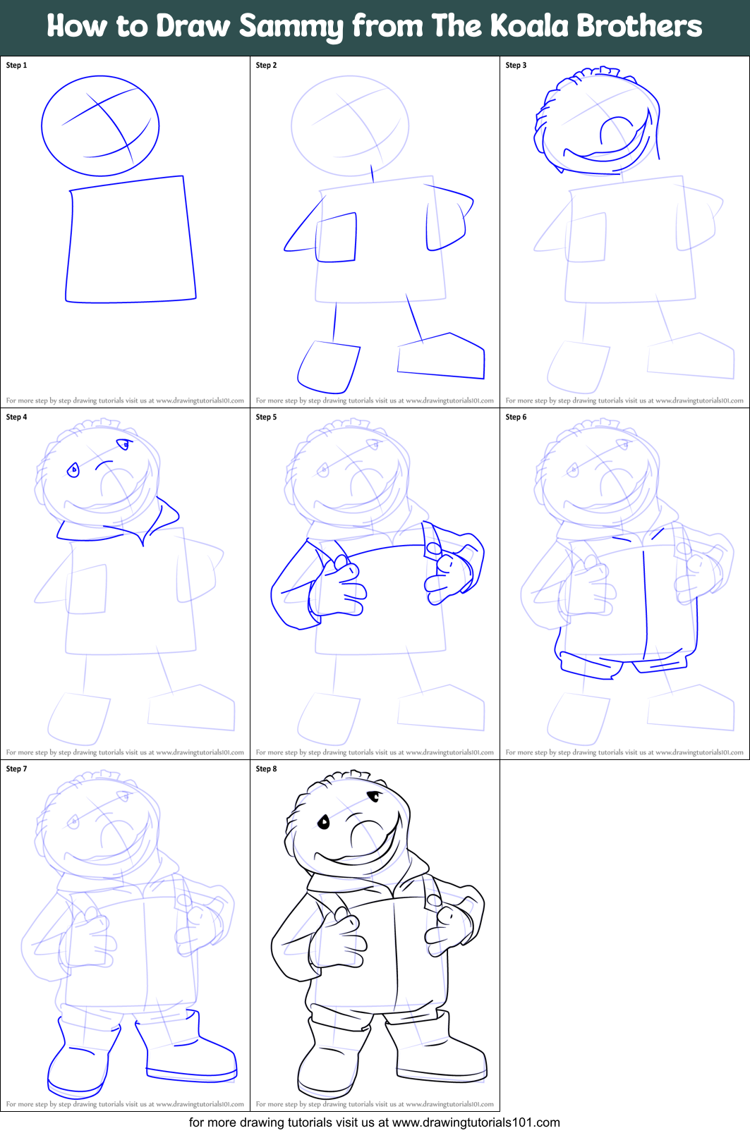 How to Draw Sammy from The Koala Brothers Printable Step by Step