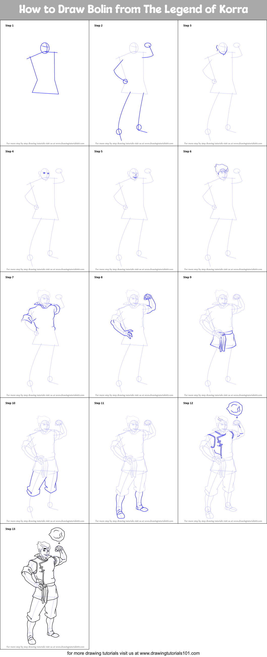 How to Draw Bolin from The Legend of Korra Printable Step by Step