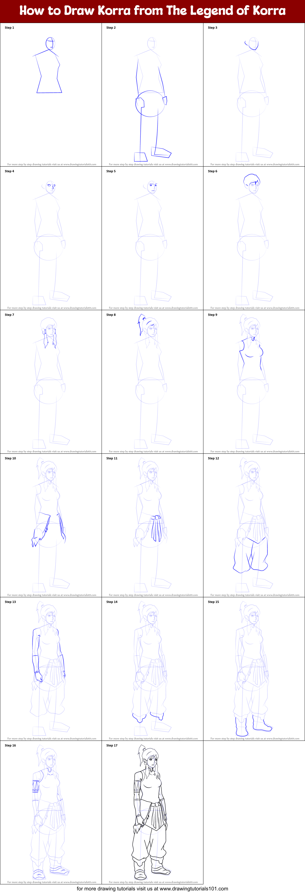 How to Draw Korra from The Legend of Korra printable step by step ...