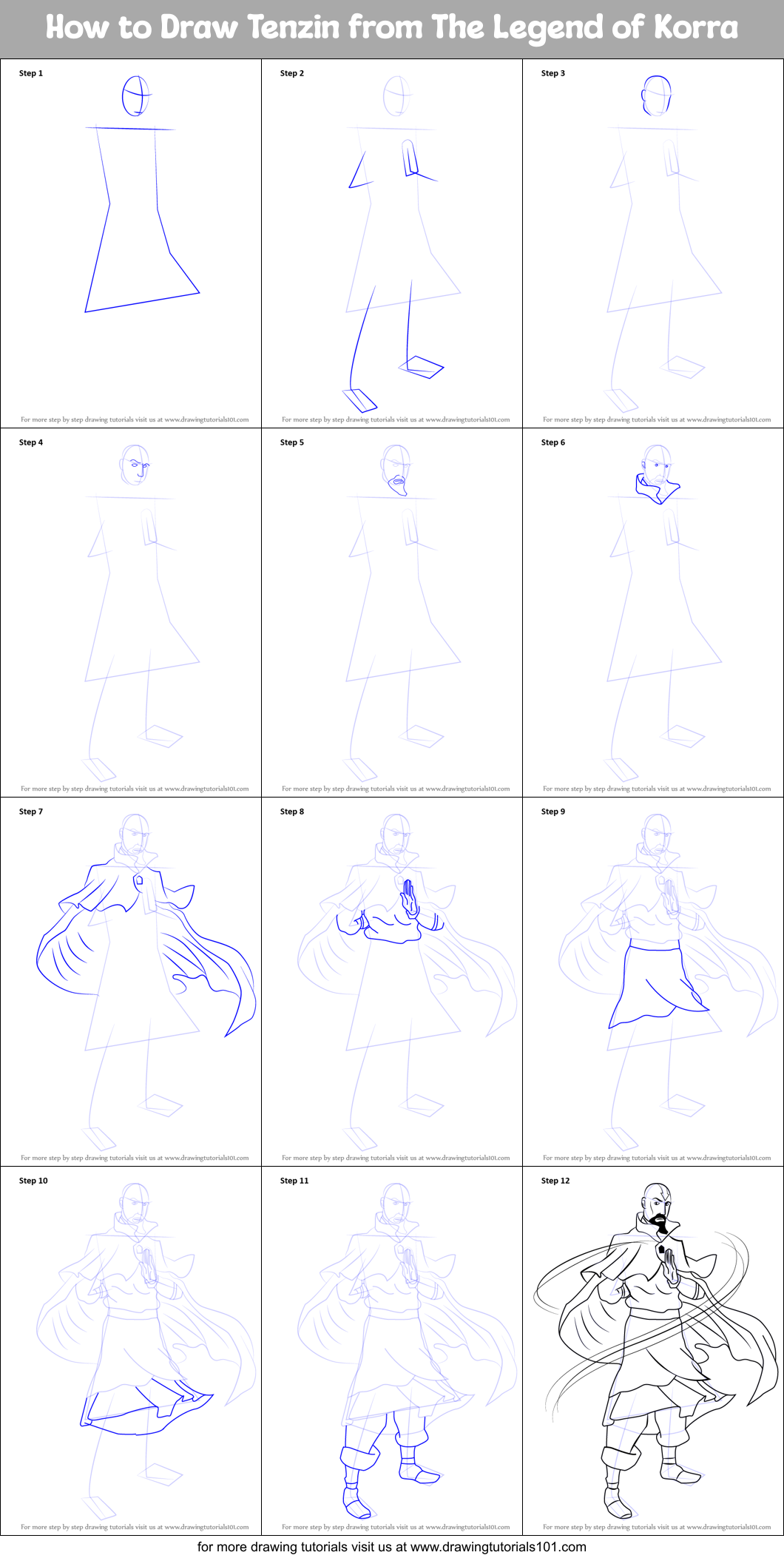 How to Draw Tenzin from The Legend of Korra Printable Step by Step