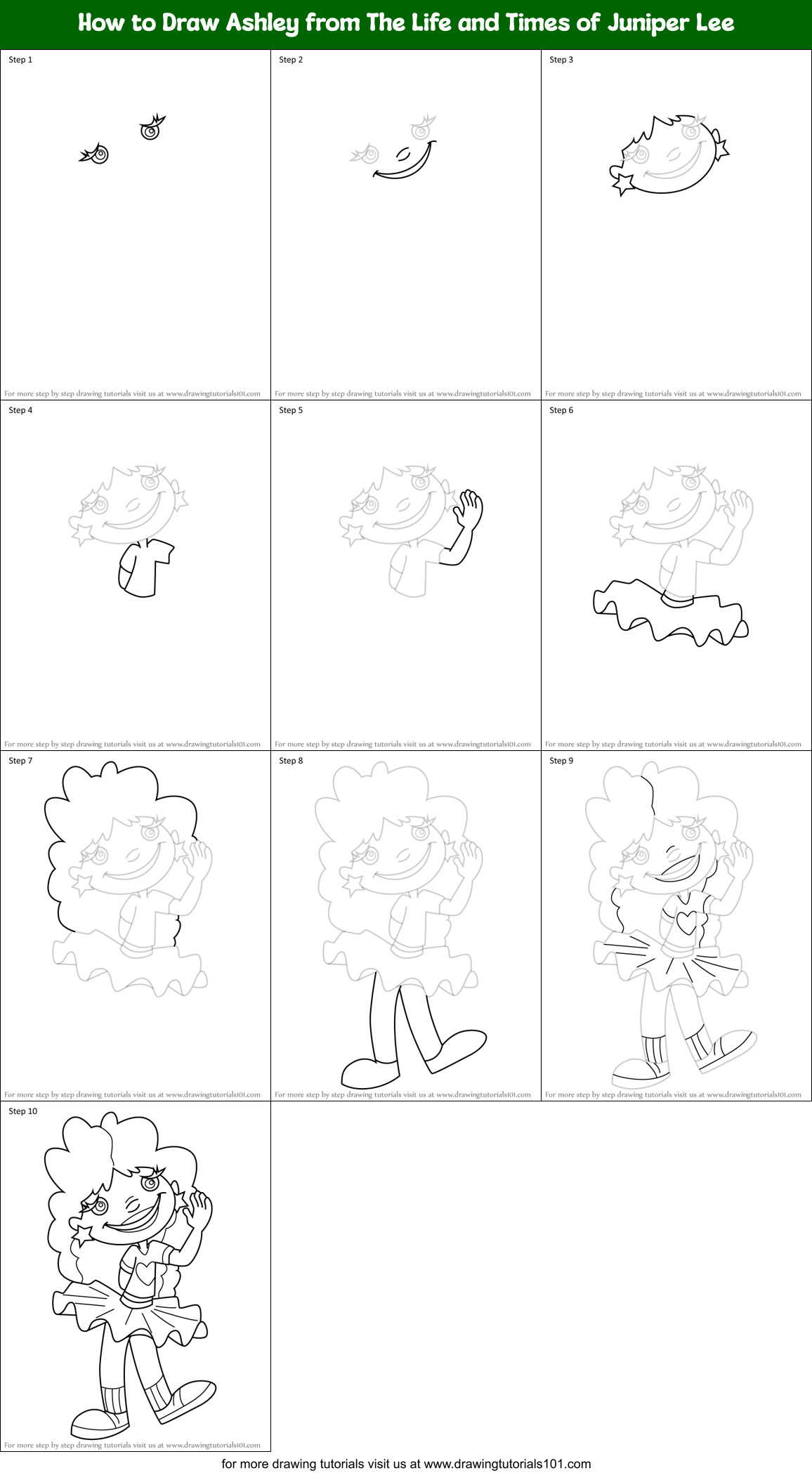 How to Draw Ashley from The Life and Times of Juniper Lee Printable Step by Step