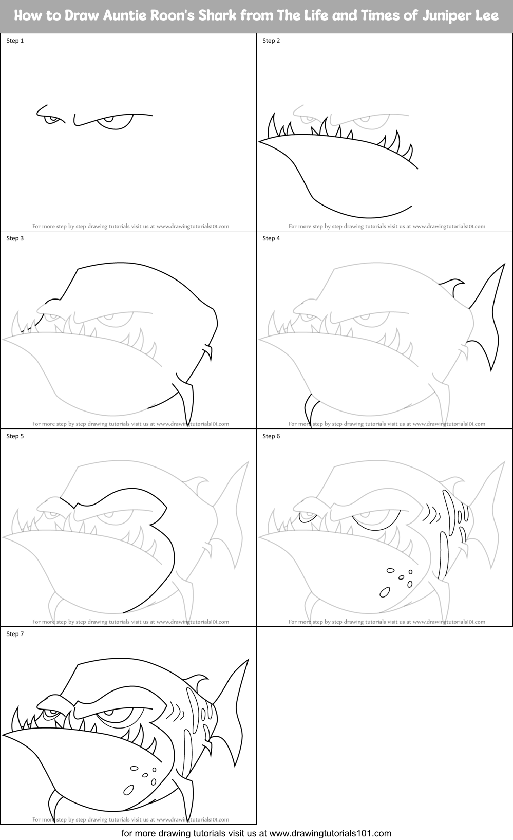 How to Draw Auntie Roon's Shark from The Life and Times of Juniper Lee Printable Step by Step