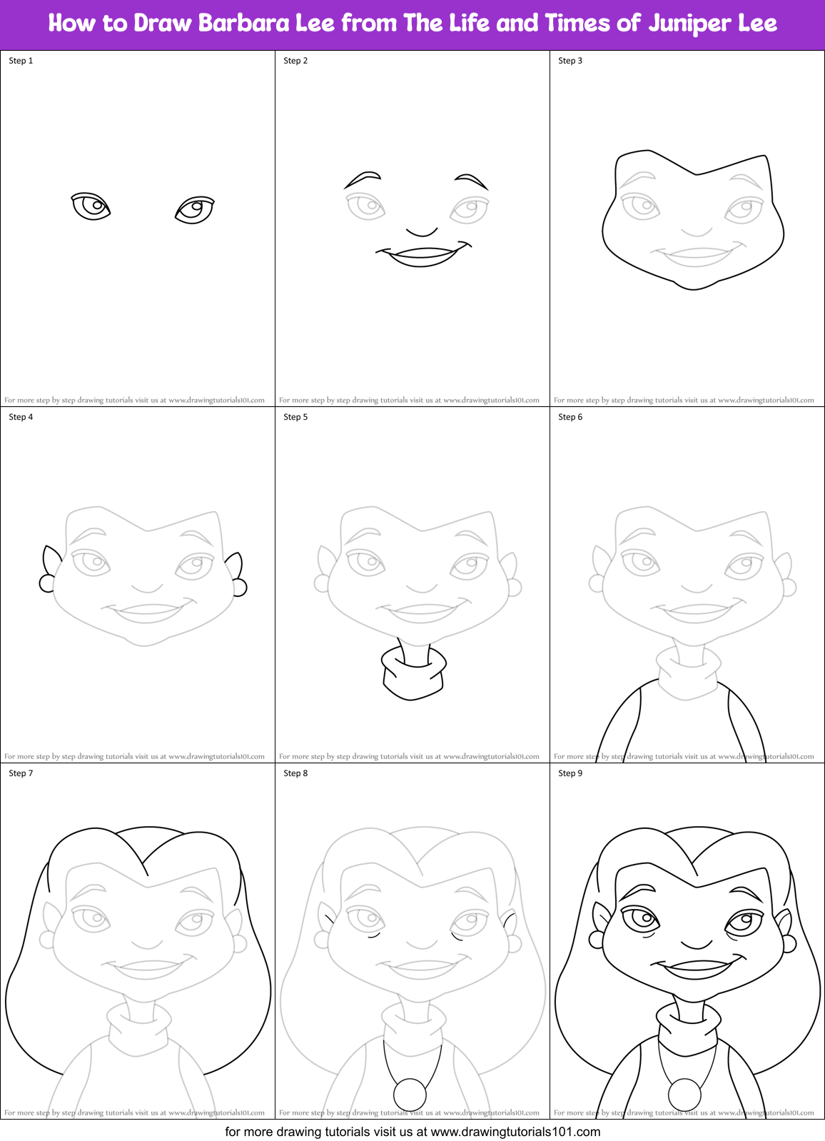 How to Draw Barbara Lee from The Life and Times of Juniper Lee Printable Step by Step