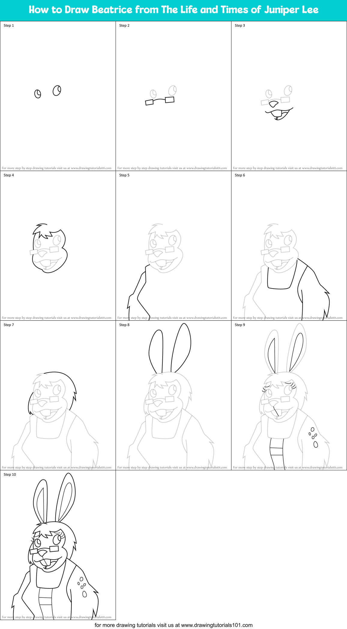 How to Draw Beatrice from The Life and Times of Juniper Lee Printable Step by Step