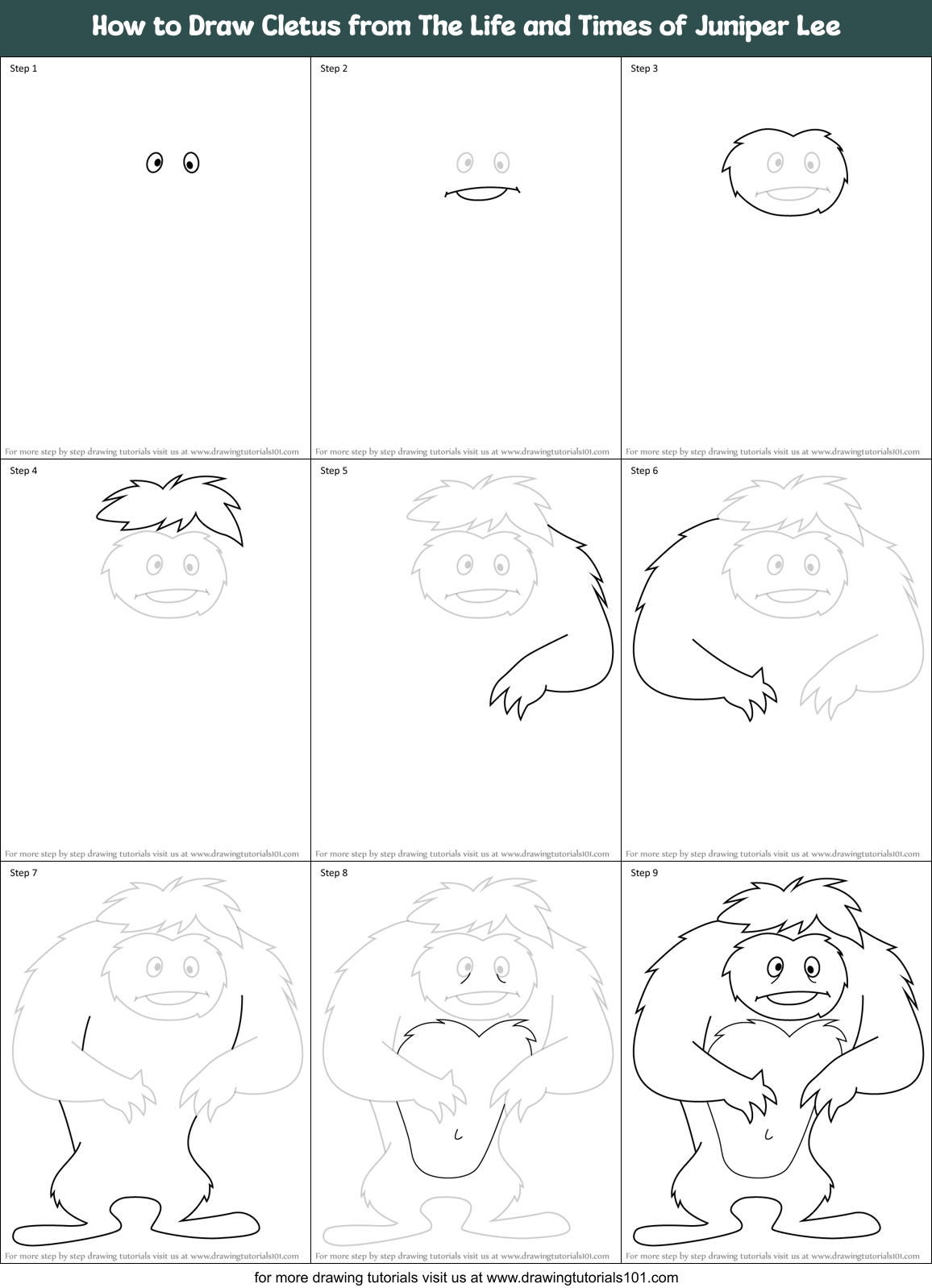 How to Draw Cletus from The Life and Times of Juniper Lee Printable Step by Step