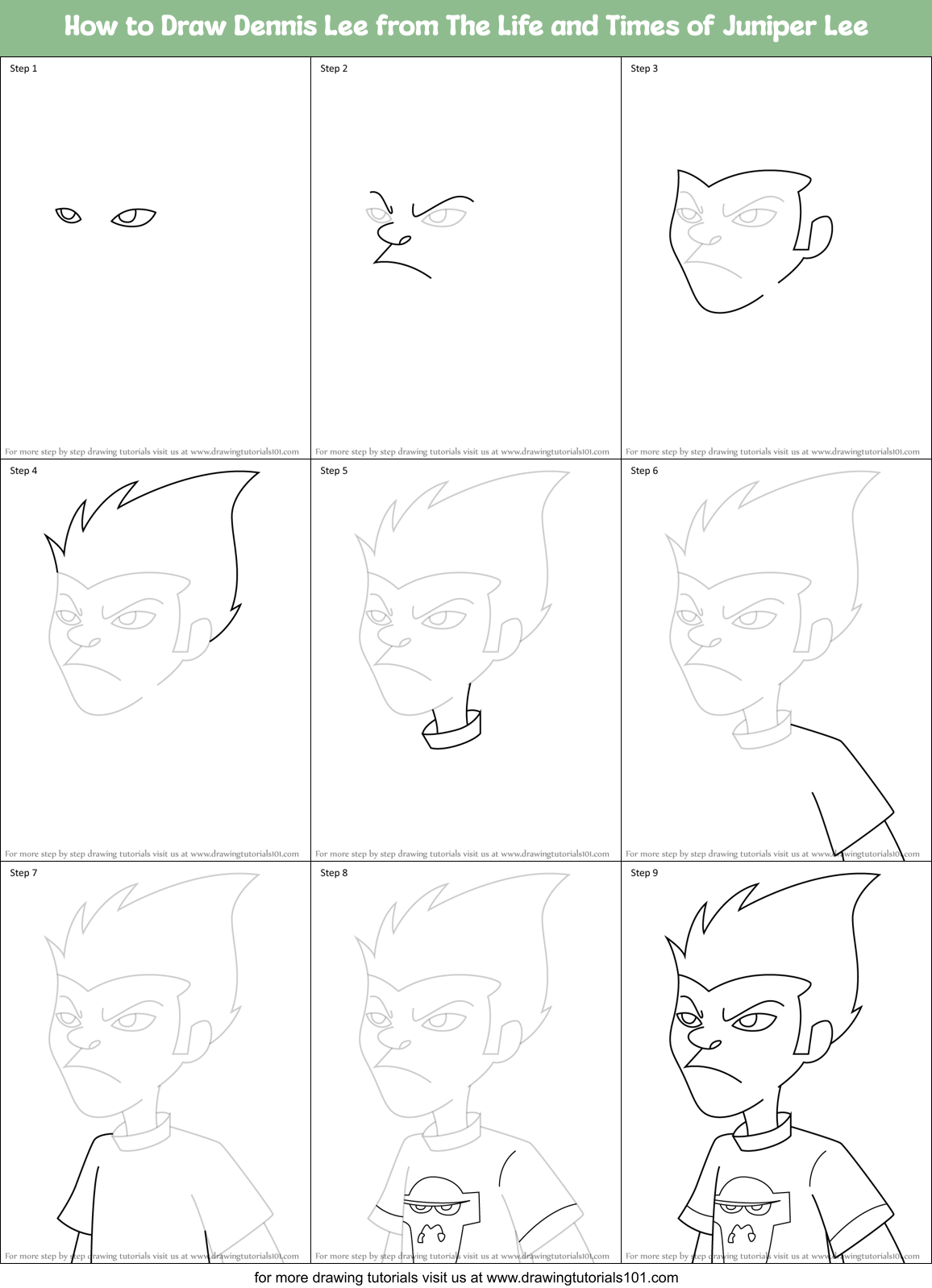 How to Draw Dennis Lee from The Life and Times of Juniper Lee Printable Step by Step