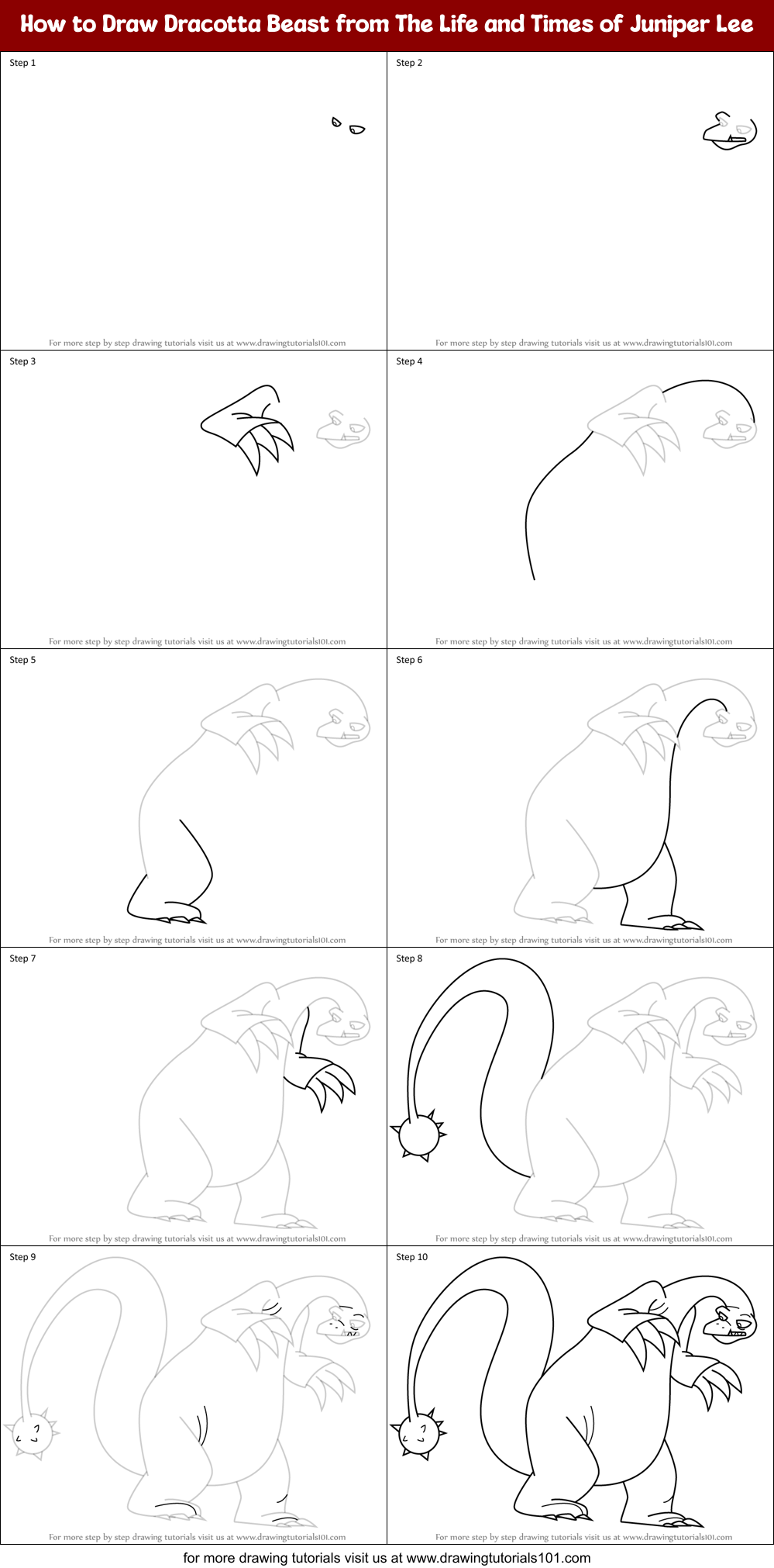 How to Draw Dracotta Beast from The Life and Times of Juniper Lee Printable Step by Step