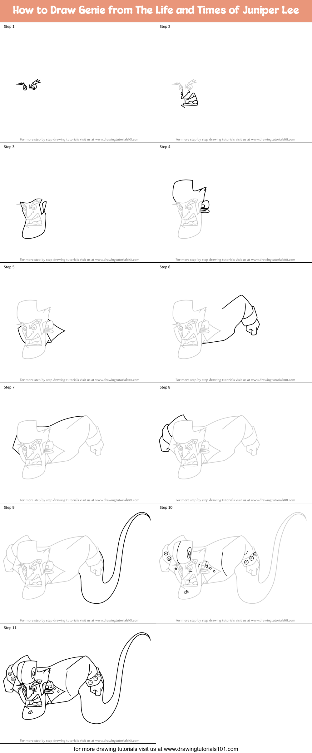 How to Draw Genie from The Life and Times of Juniper Lee Printable Step by Step