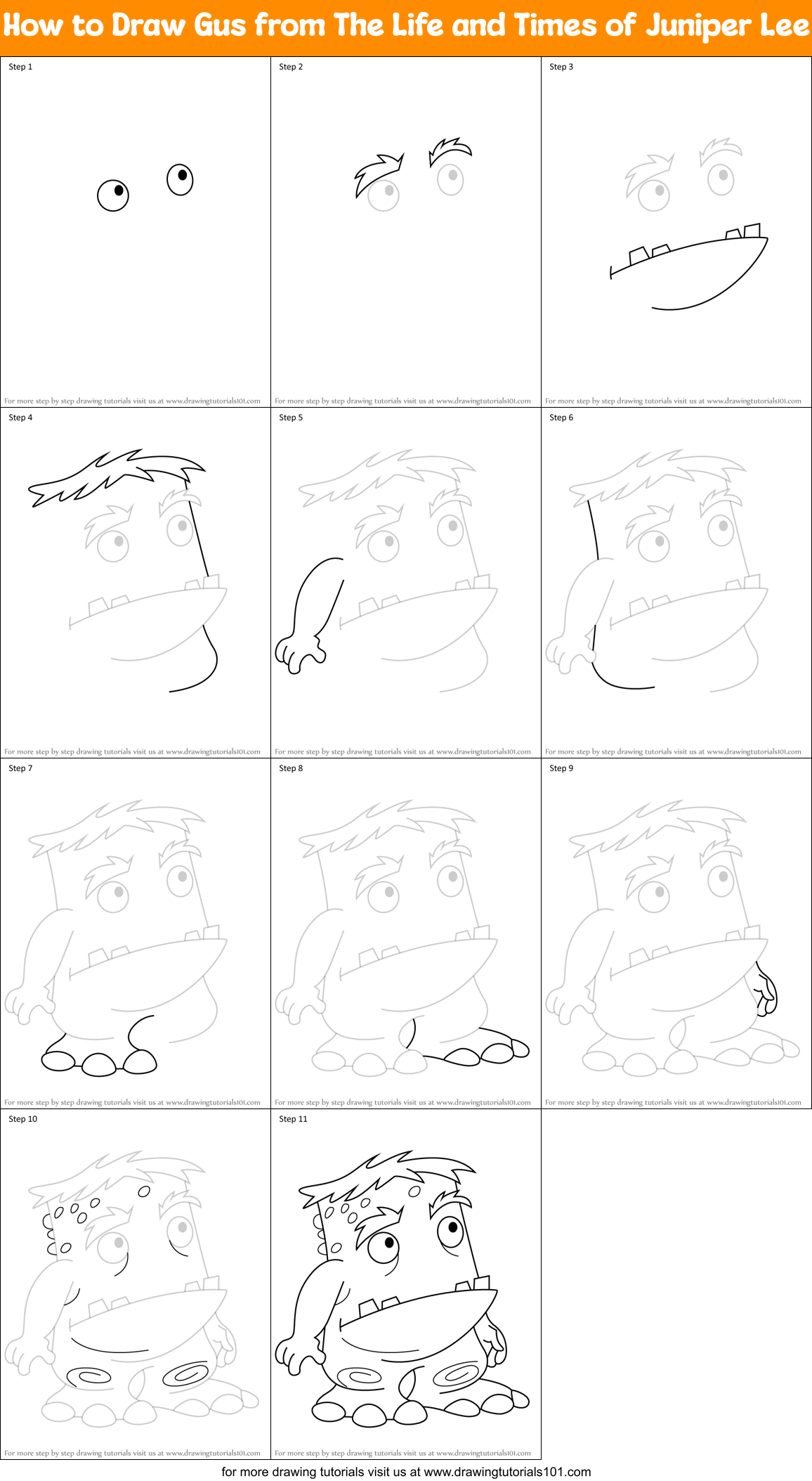 How to Draw Gus from The Life and Times of Juniper Lee Printable Step by Step