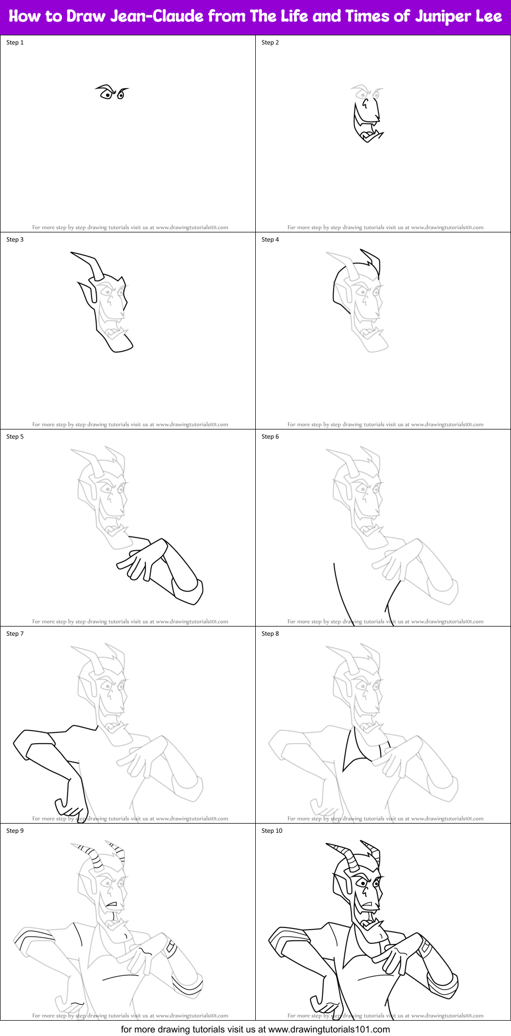 How to Draw Jean-Claude from The Life and Times of Juniper Lee Printable Step by Step