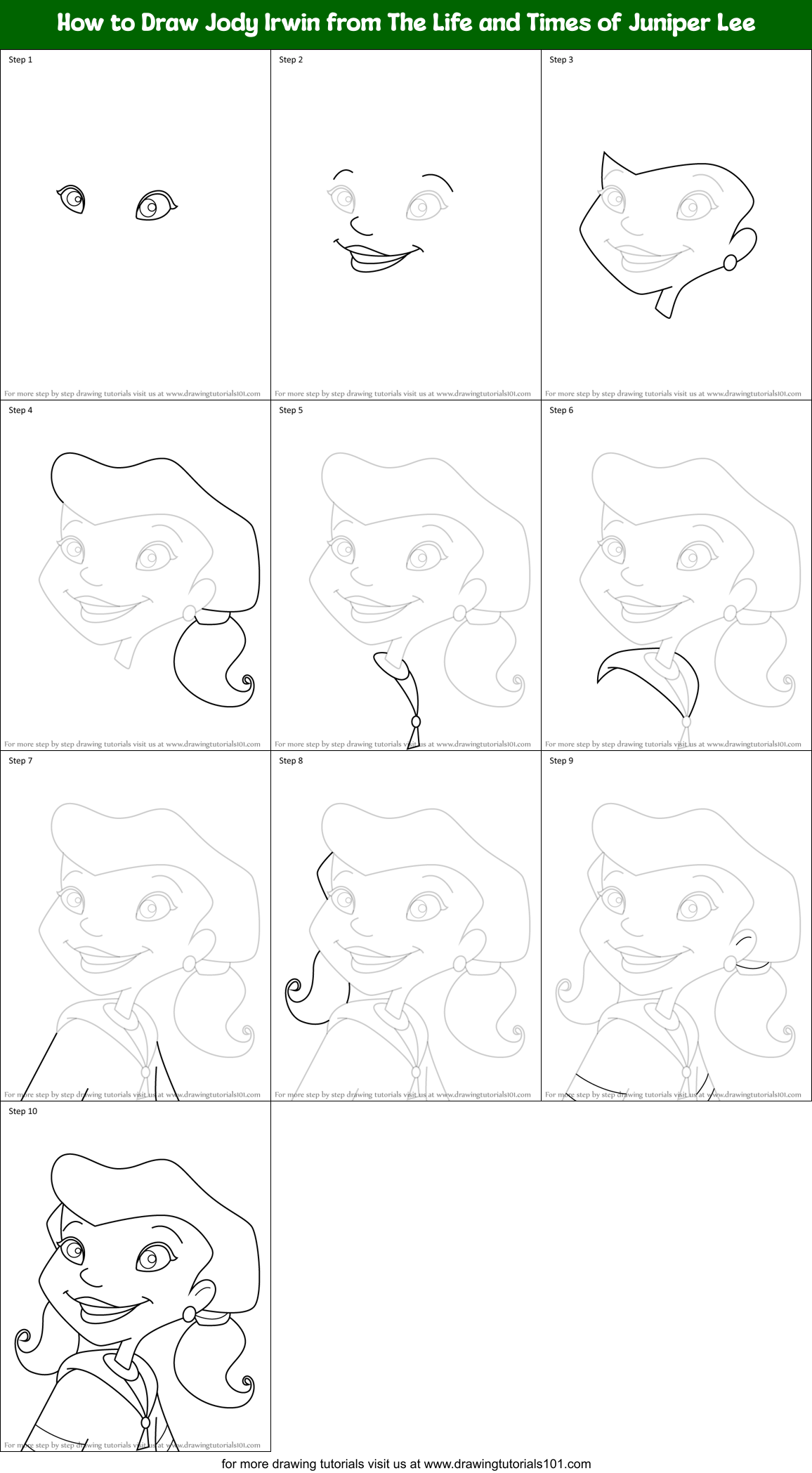 How to Draw Jody Irwin from The Life and Times of Juniper Lee Printable Step by Step