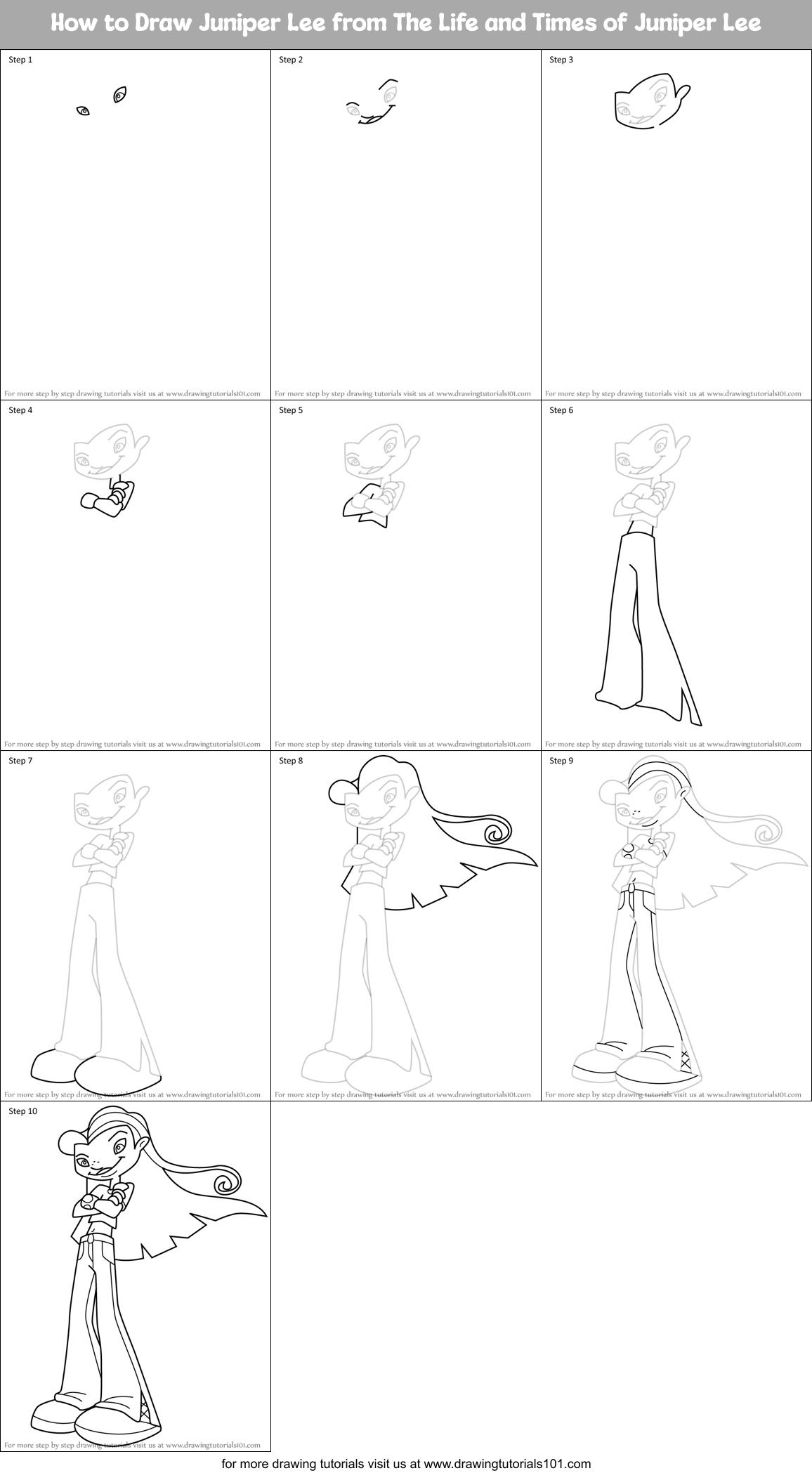 How to Draw Juniper Lee from The Life and Times of Juniper Lee Printable Step by Step
