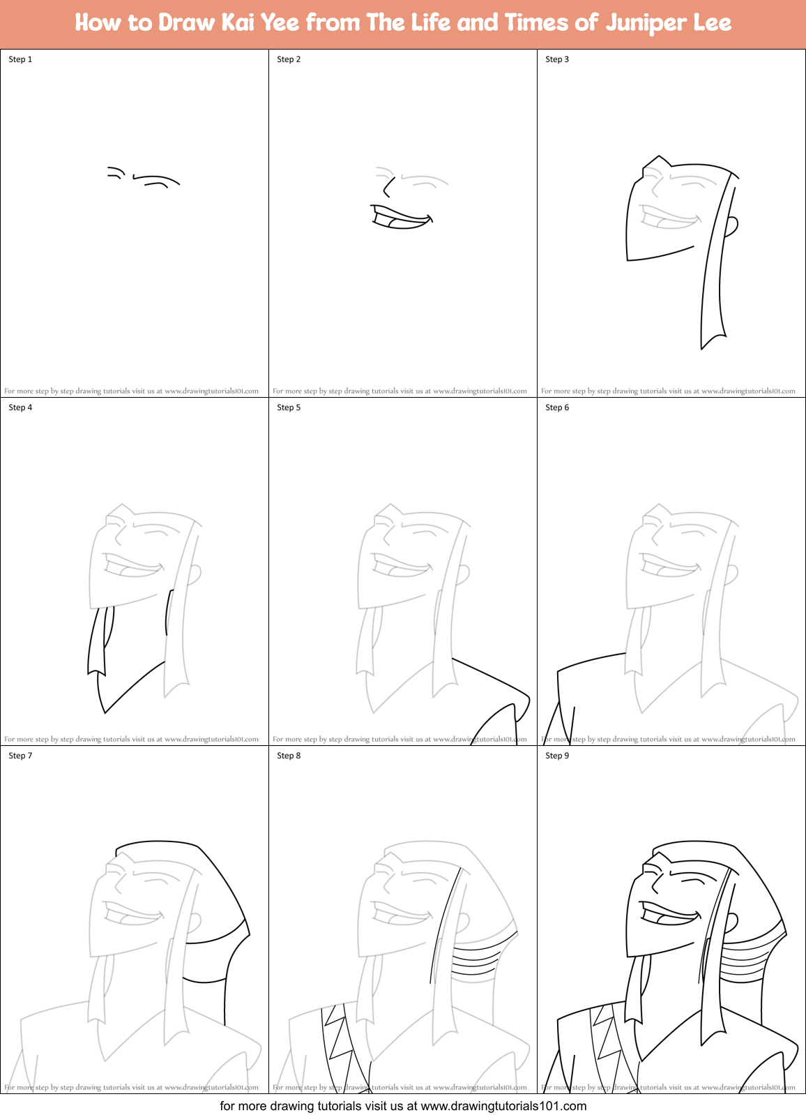 How to Draw Kai Yee from The Life and Times of Juniper Lee Printable Step by Step