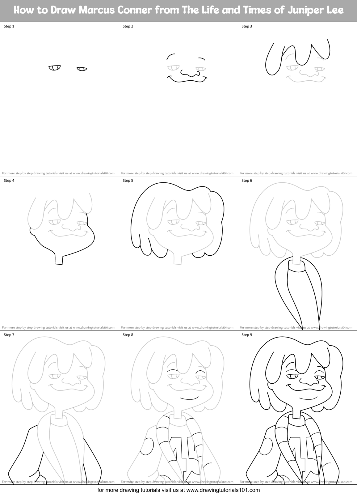 How to Draw Marcus Conner from The Life and Times of Juniper Lee Printable Step by Step