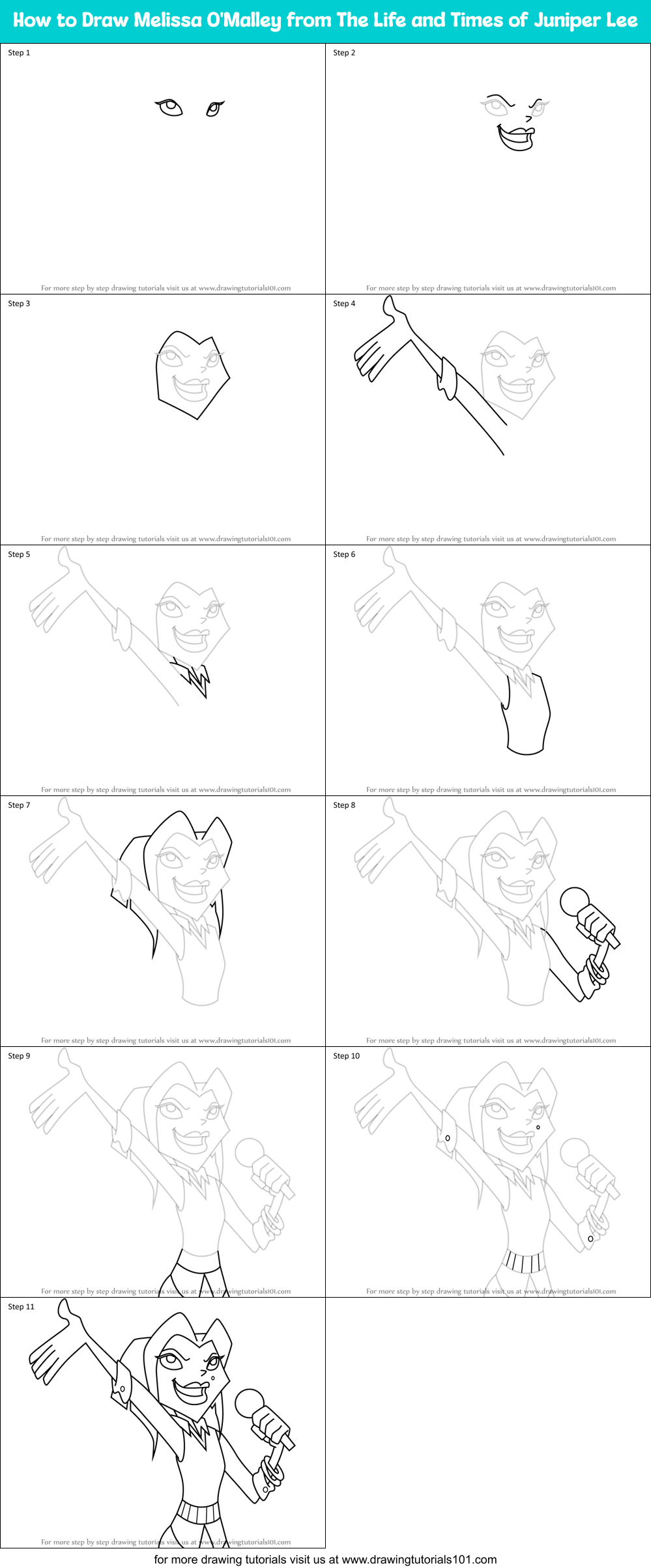 How to Draw Melissa O'Malley from The Life and Times of Juniper Lee Printable Step by Step