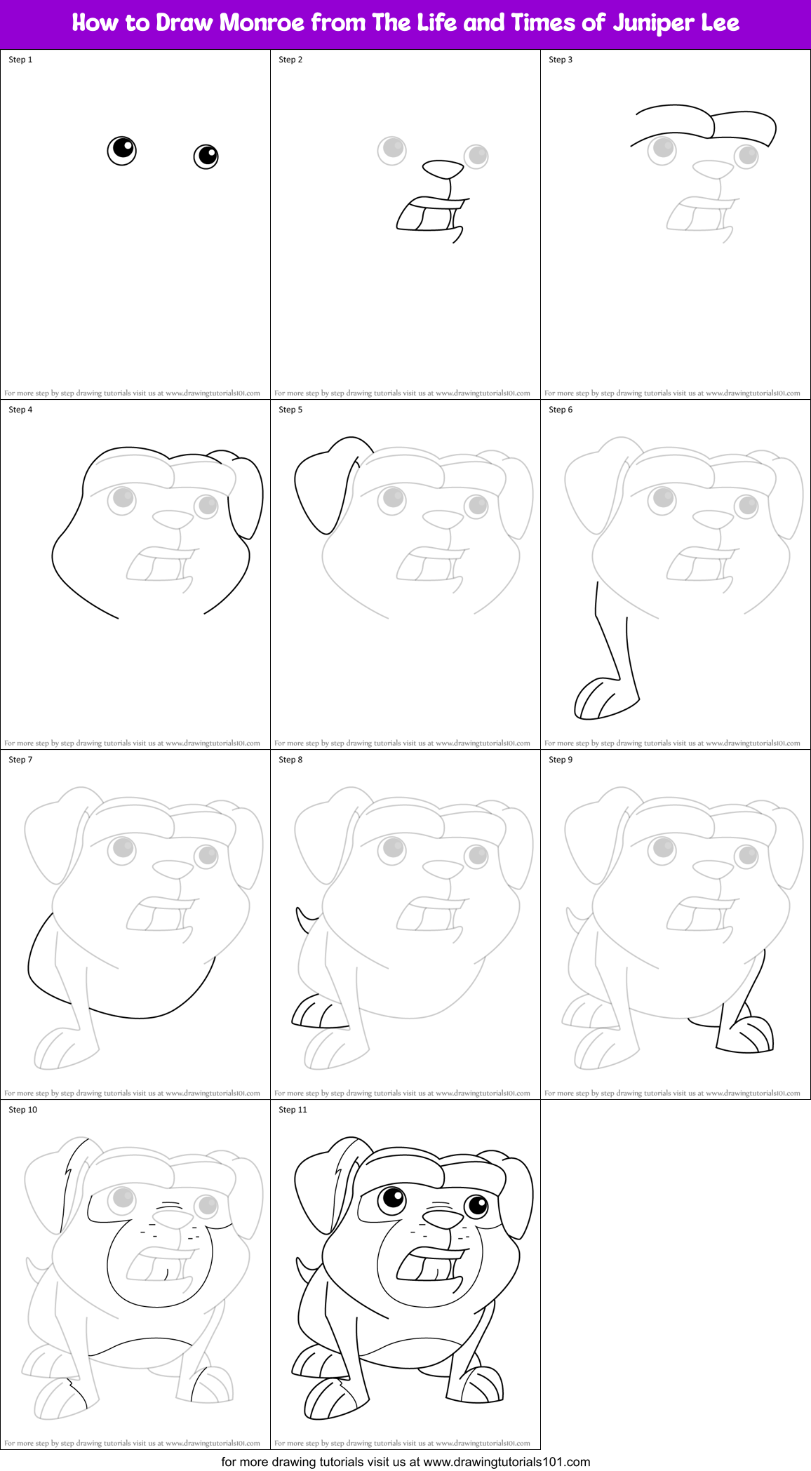 How to Draw Monroe from The Life and Times of Juniper Lee Printable Step by Step