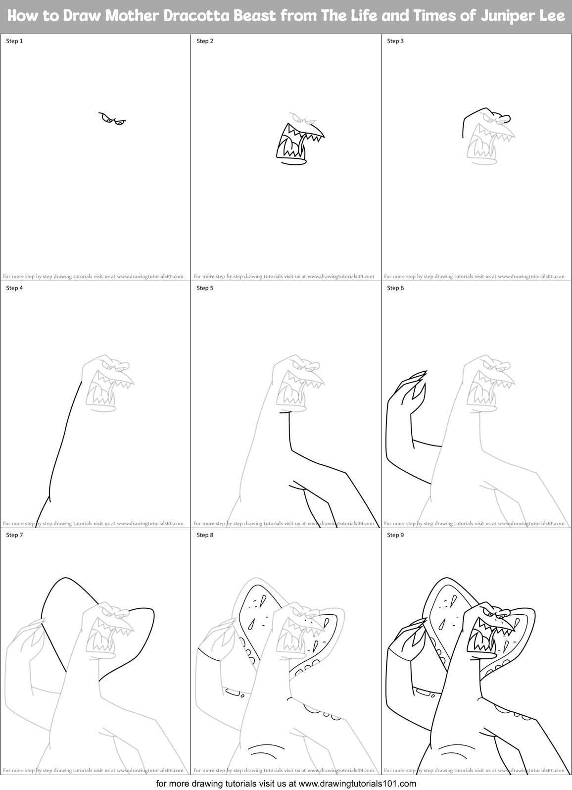 How to Draw Mother Dracotta Beast from The Life and Times of Juniper Lee Printable Step by Step