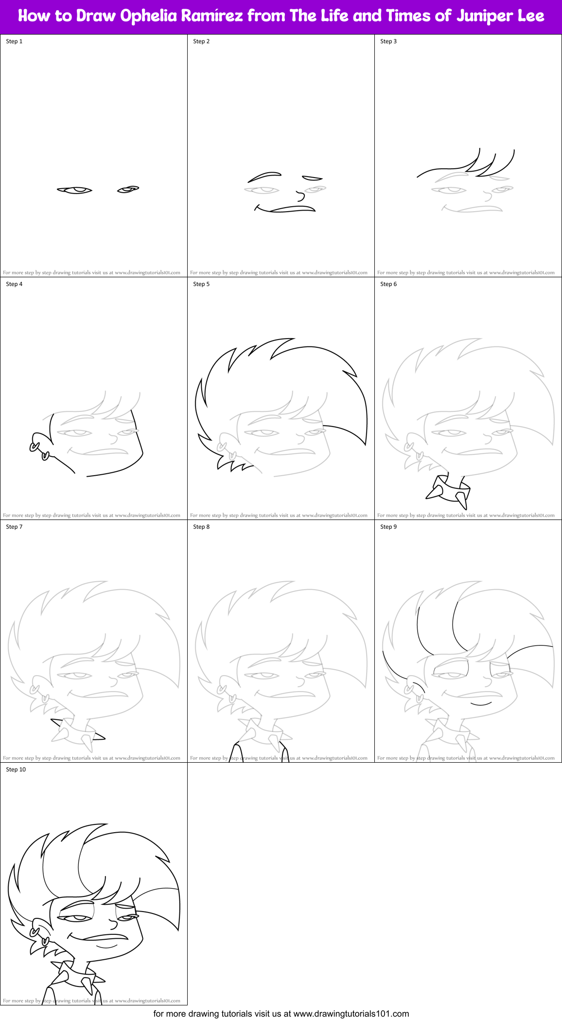 How to Draw Ophelia Ramírez from The Life and Times of Juniper Lee Printable Step by Step