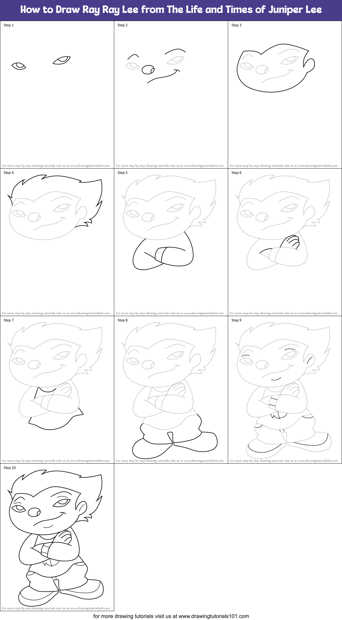 How to Draw Ray Ray Lee from The Life and Times of Juniper Lee Printable Step by Step